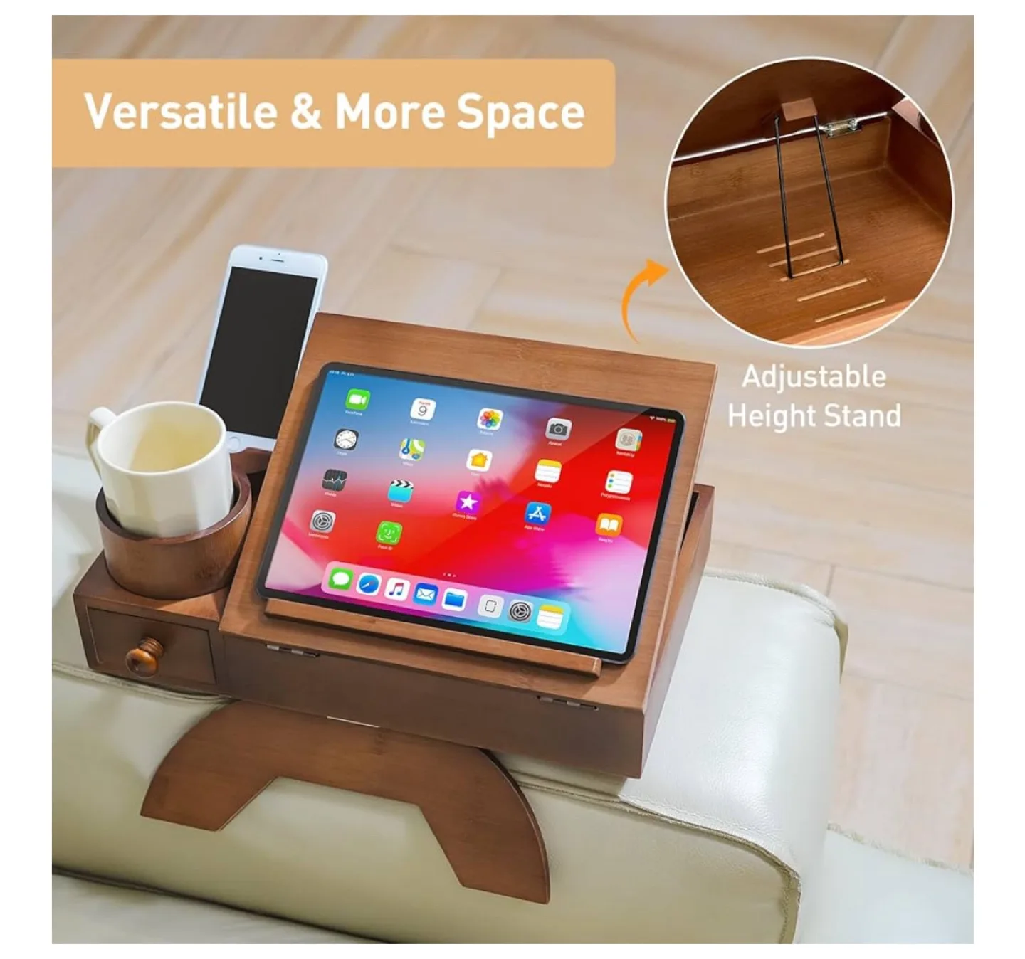Wooden Couch Armrest Tray Table image indicator(3)