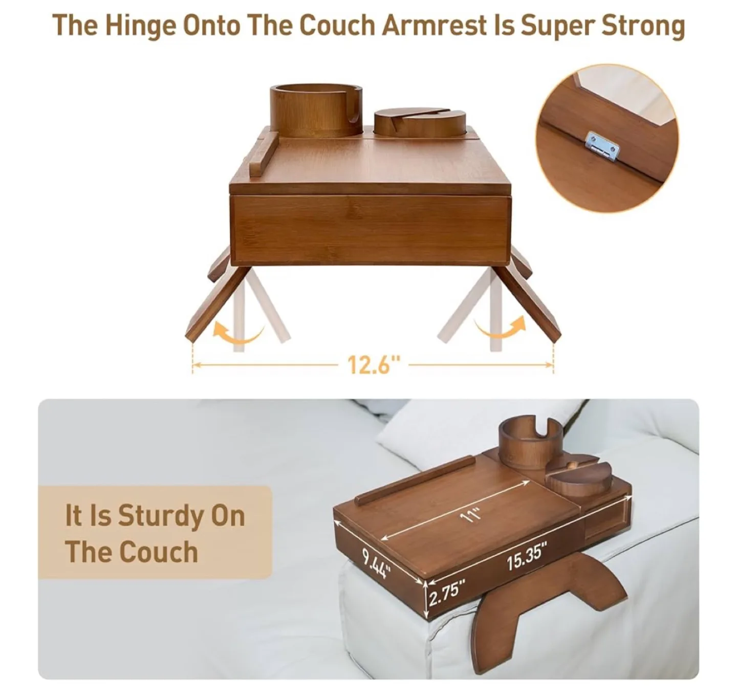 Wooden Couch Armrest Tray Table image indicator(4)