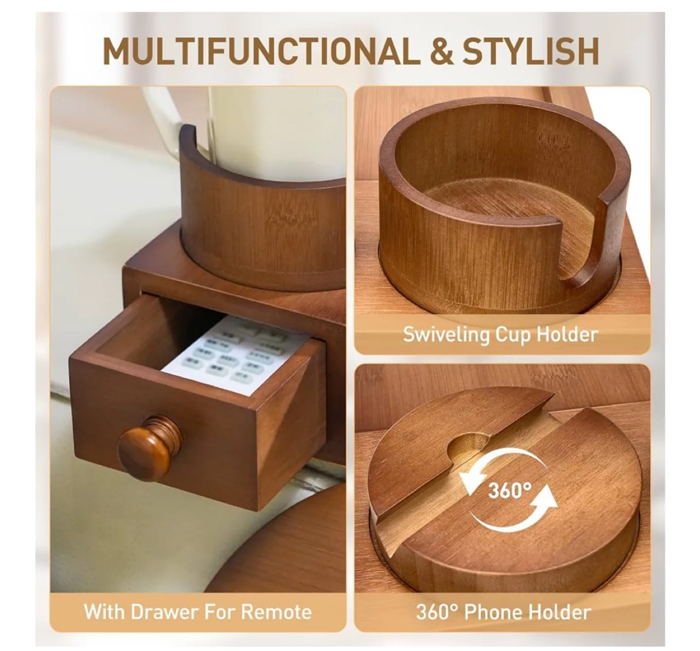 Wooden Couch Armrest Tray Table image indicator(5)