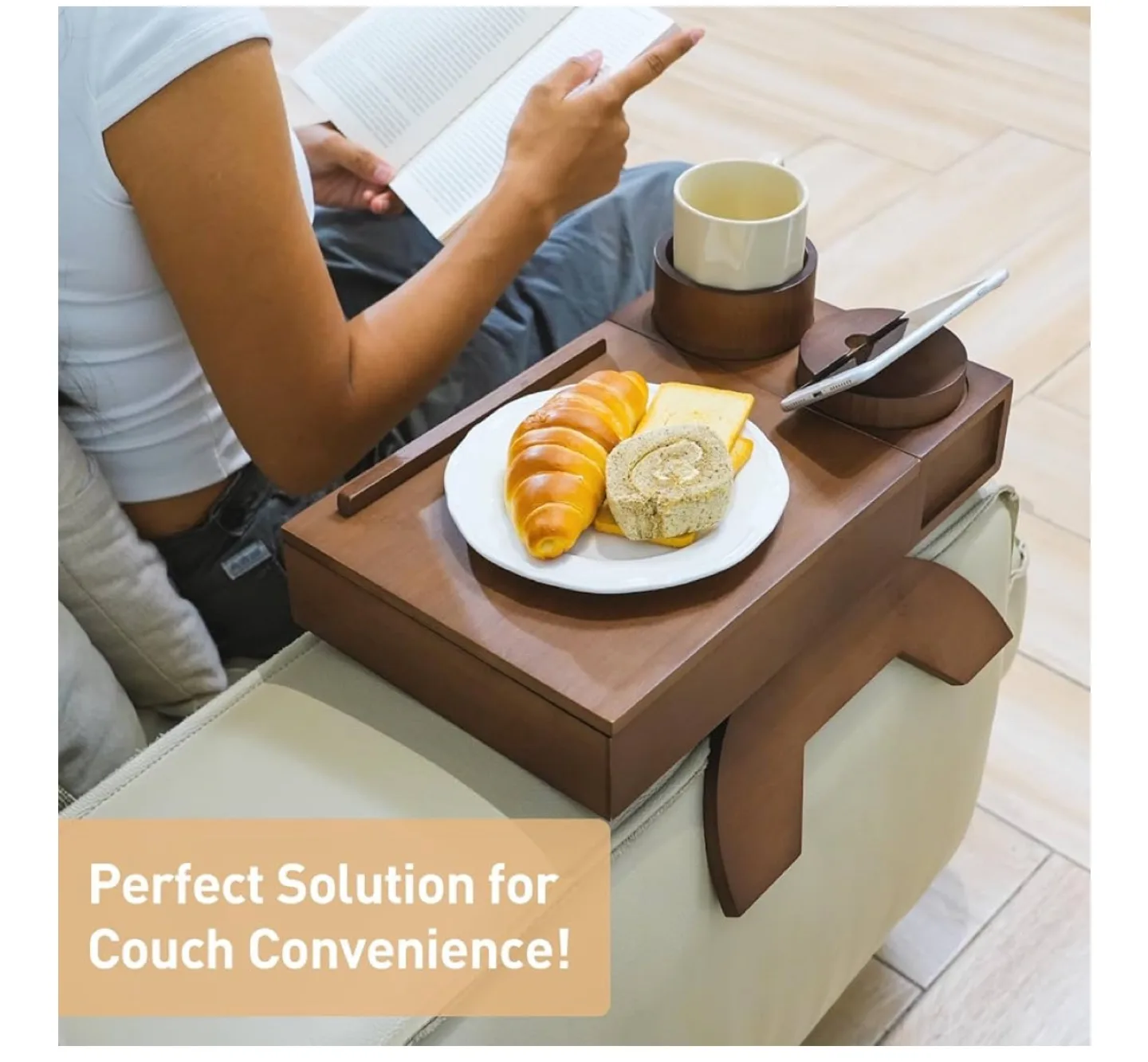 Wooden Couch Armrest Tray Table image indicator(2)