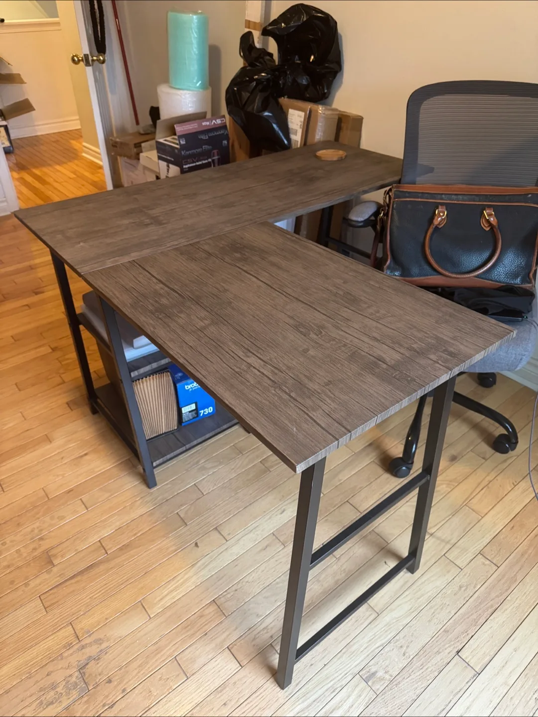 L-Shaped Brown Wooden Desk thumbnail