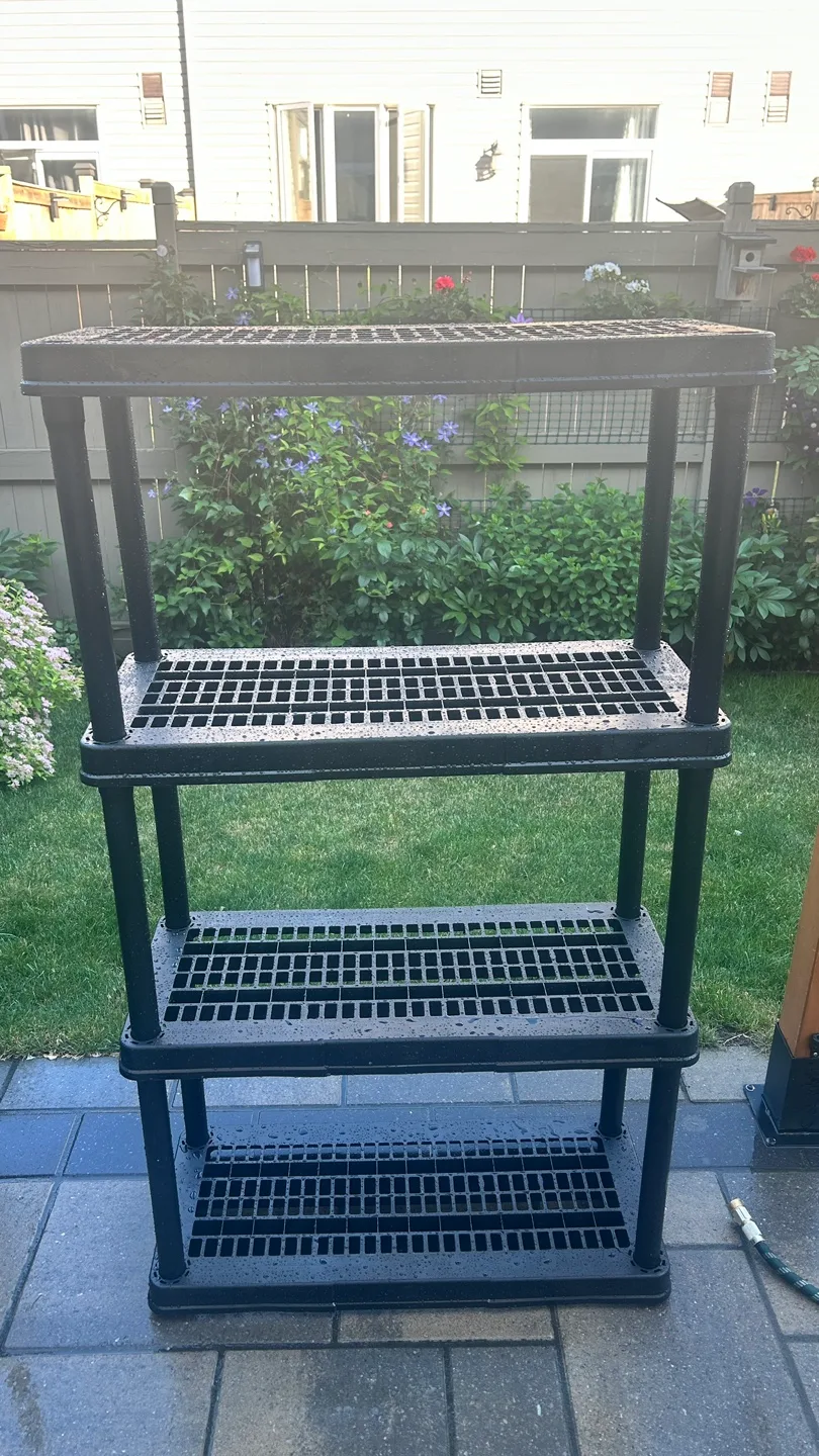 4-Tier Black Plastic Shelving Unit thumbnail