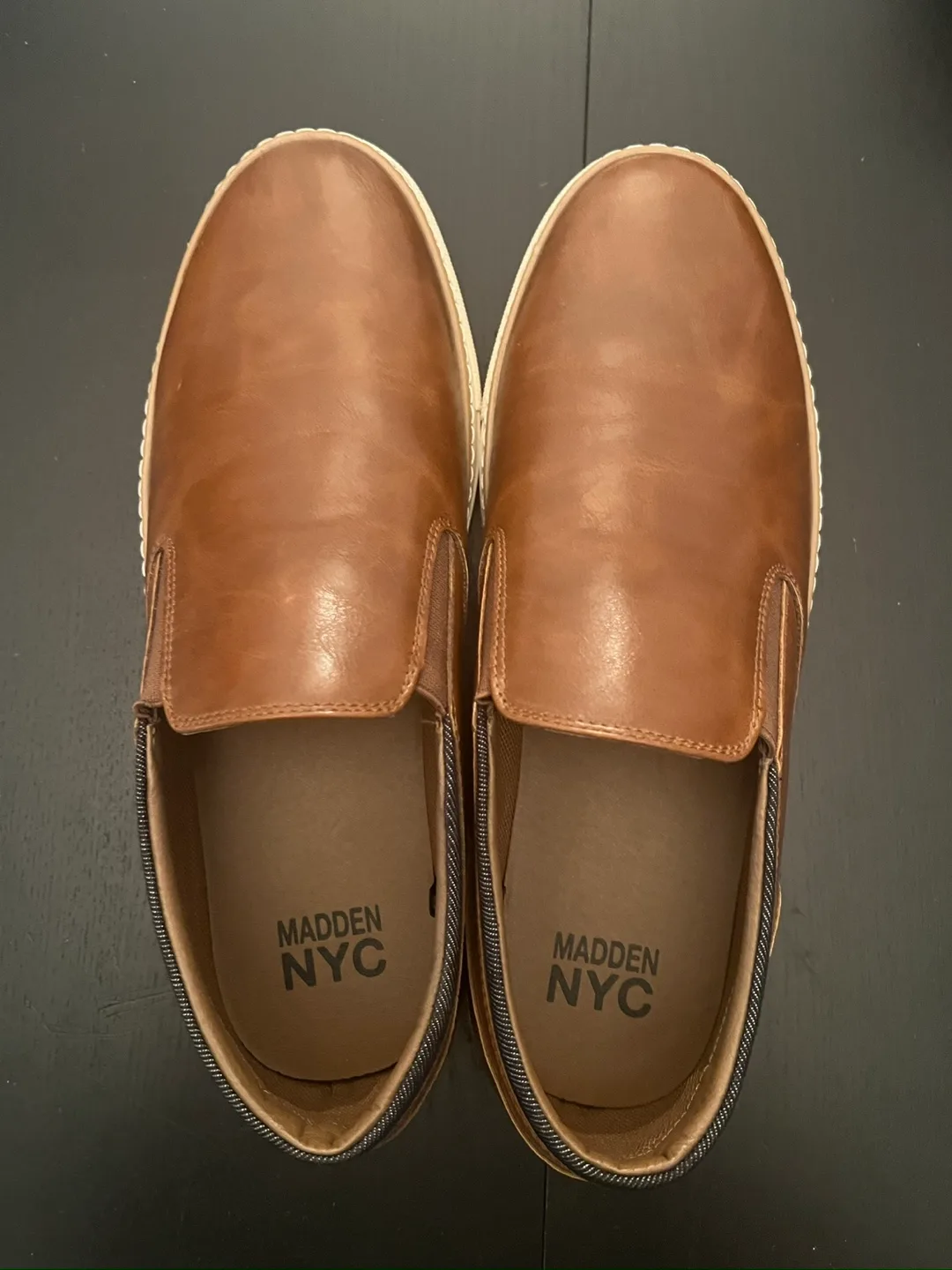 Madden NYC Brown Leather Slip-On Shoes image indicator(2)