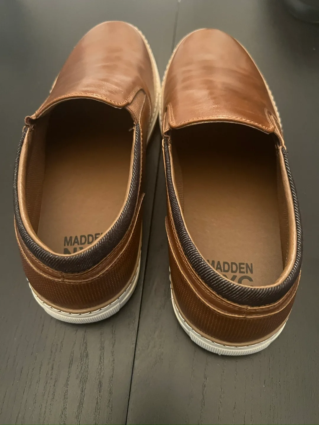 Madden NYC Brown Leather Slip-On Shoes image indicator(4)