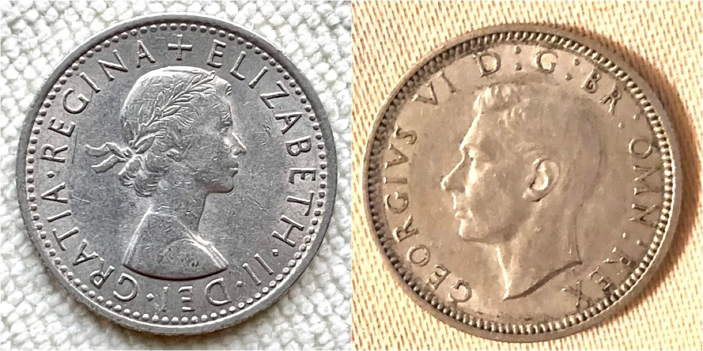 TWO GREAT BRITAIN SIXPENCES - QUEEN ELIZABETH II & GEORGE VI image indicator(2)