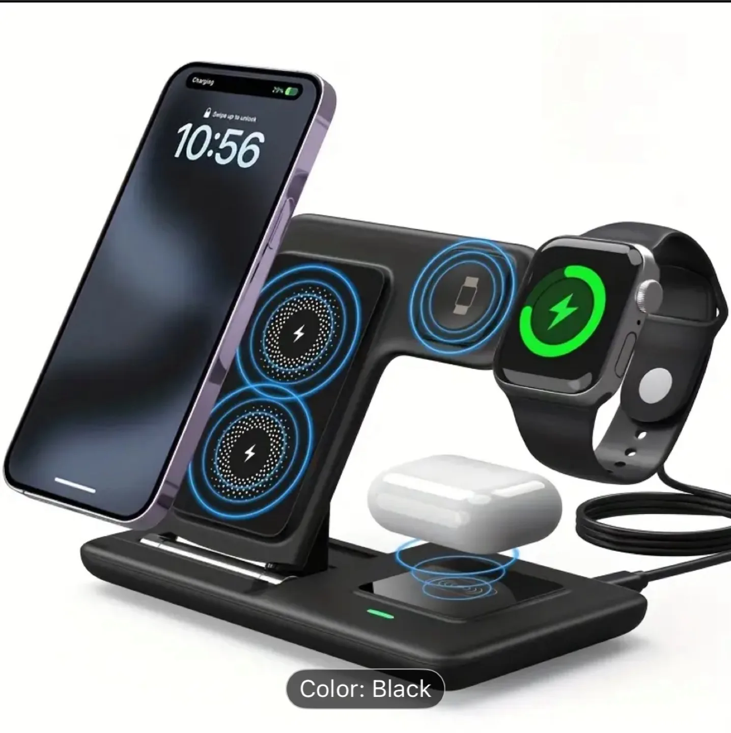 3 in 1 Wireless Charger Stand - Black thumbnail