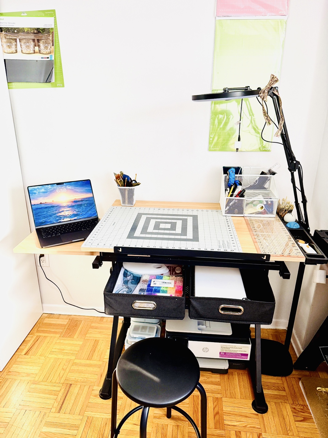 Artist Drafting/Craft Table with Leather seat stool
