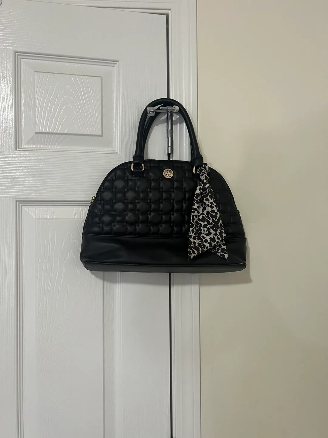 Anne Klein Black Quilted Dome Satchel thumbnail