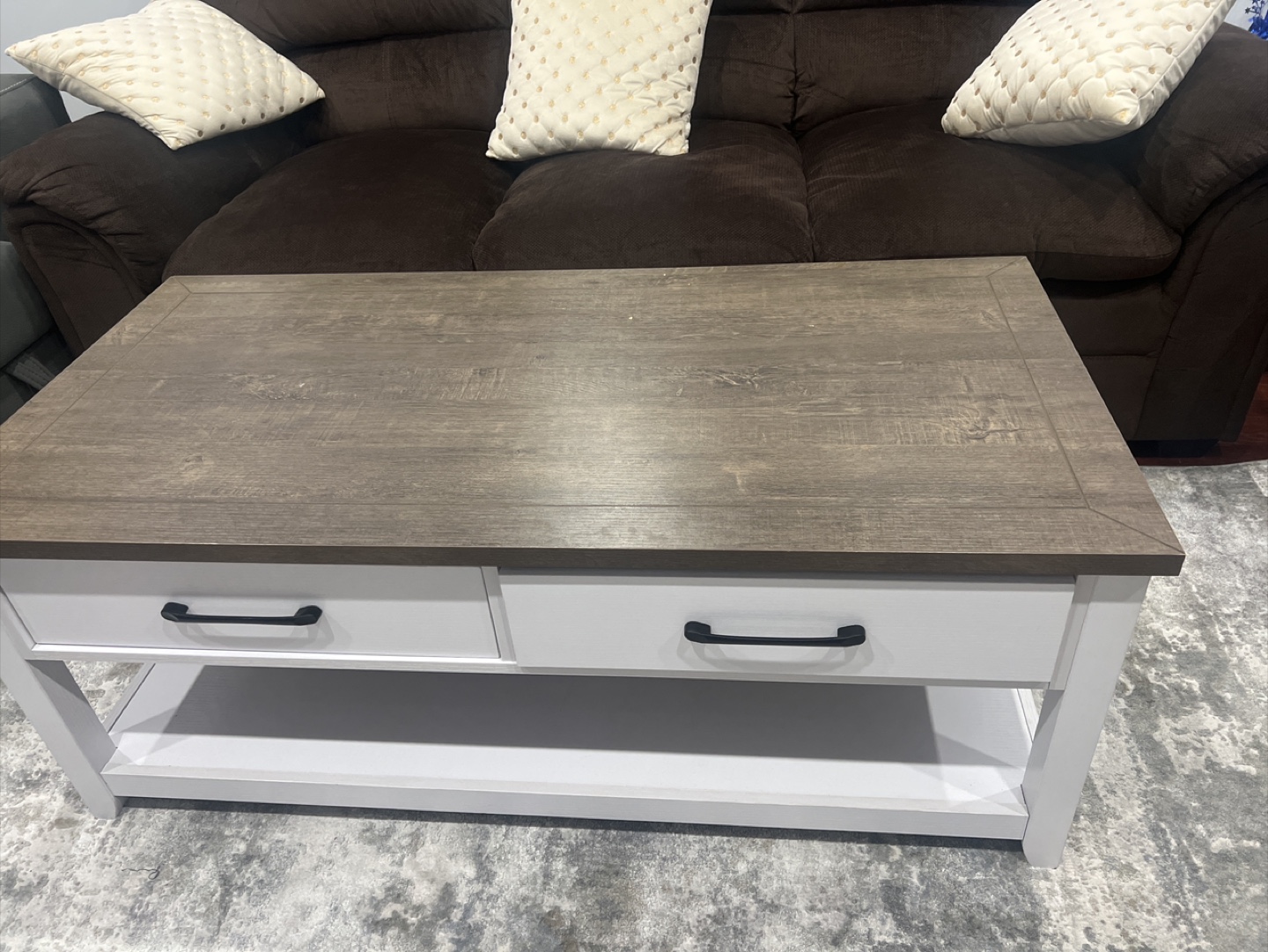 Coffee Table with Drawers - Grey & White
