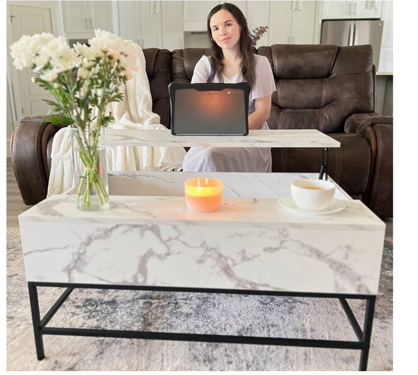 Lift Top Coffee Table - White Marble - photo 3