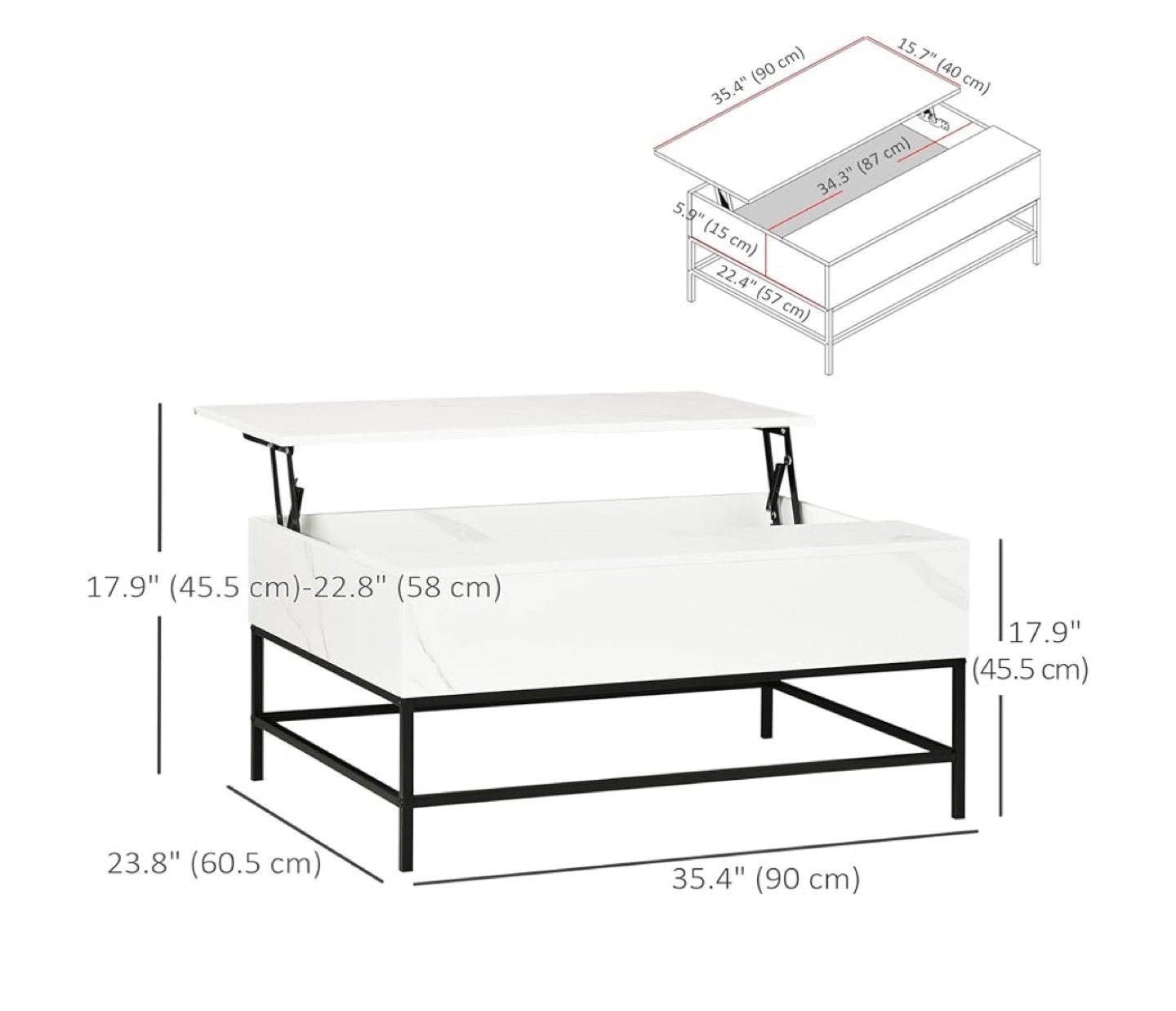 Lift Top Coffee Table - White Marble