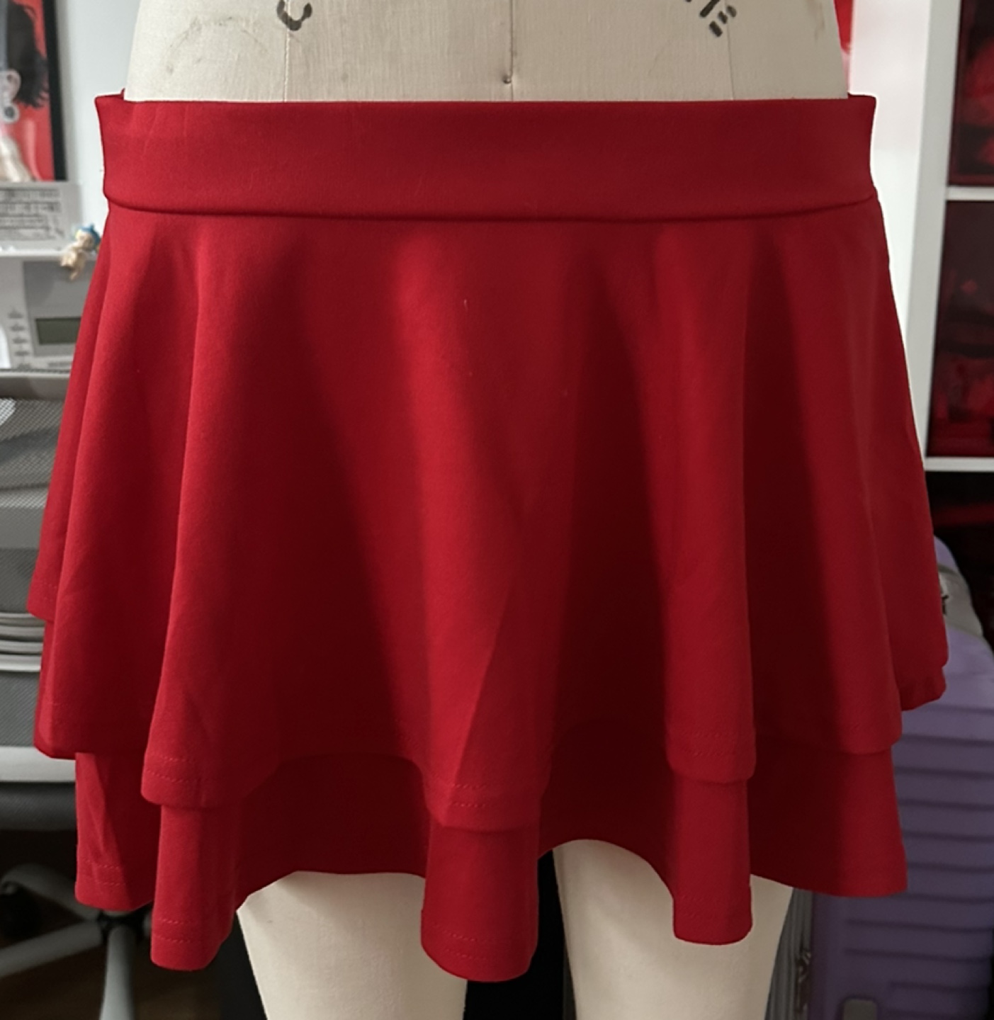 Red Layered Mini Skirt