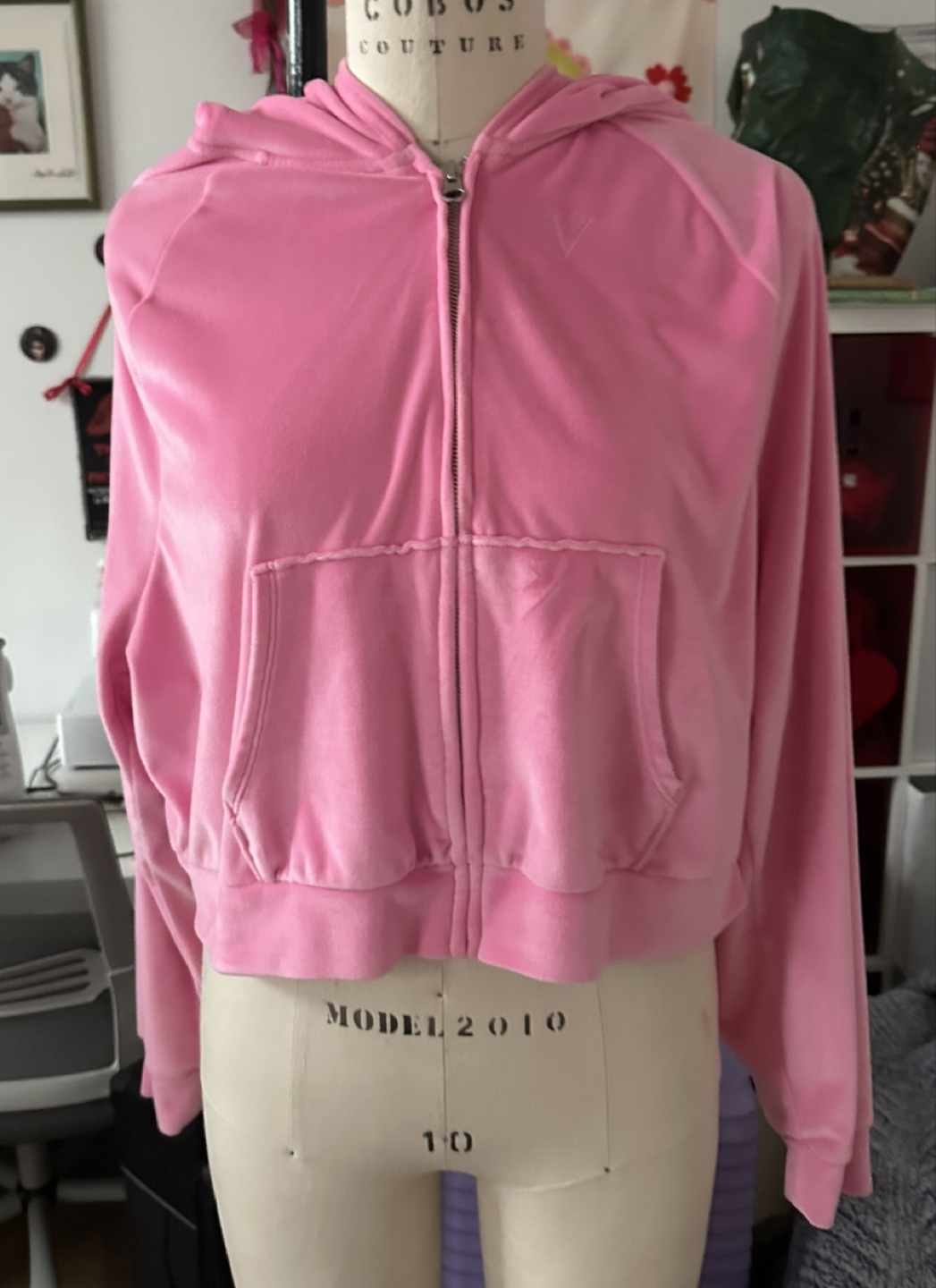 Victoria's Secret Pink Velour Zip-Up Hoodie - Size L