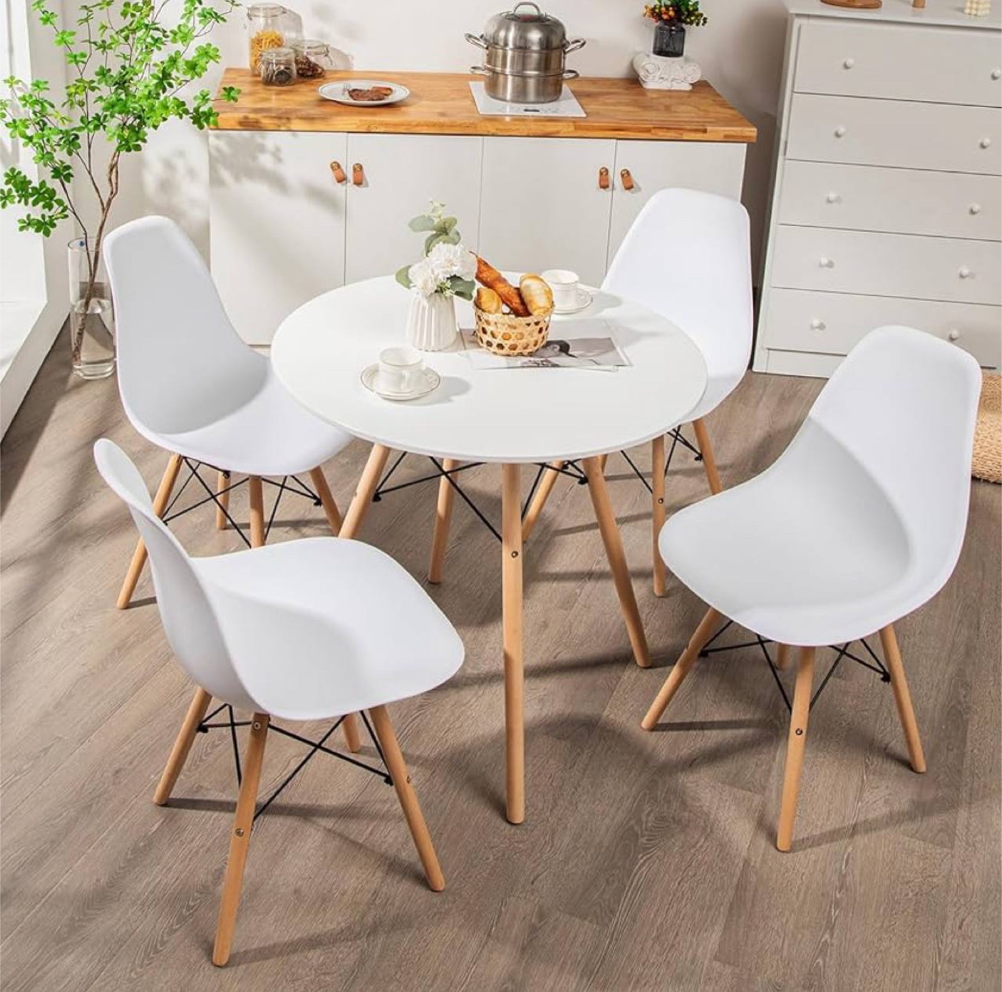 Set of 4 White Eames Style Dining Chairs