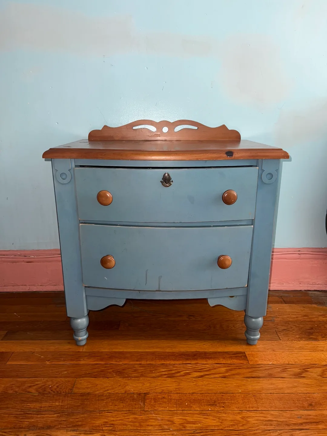 Blue Painted Wood 2-Drawer Nightstand thumbnail