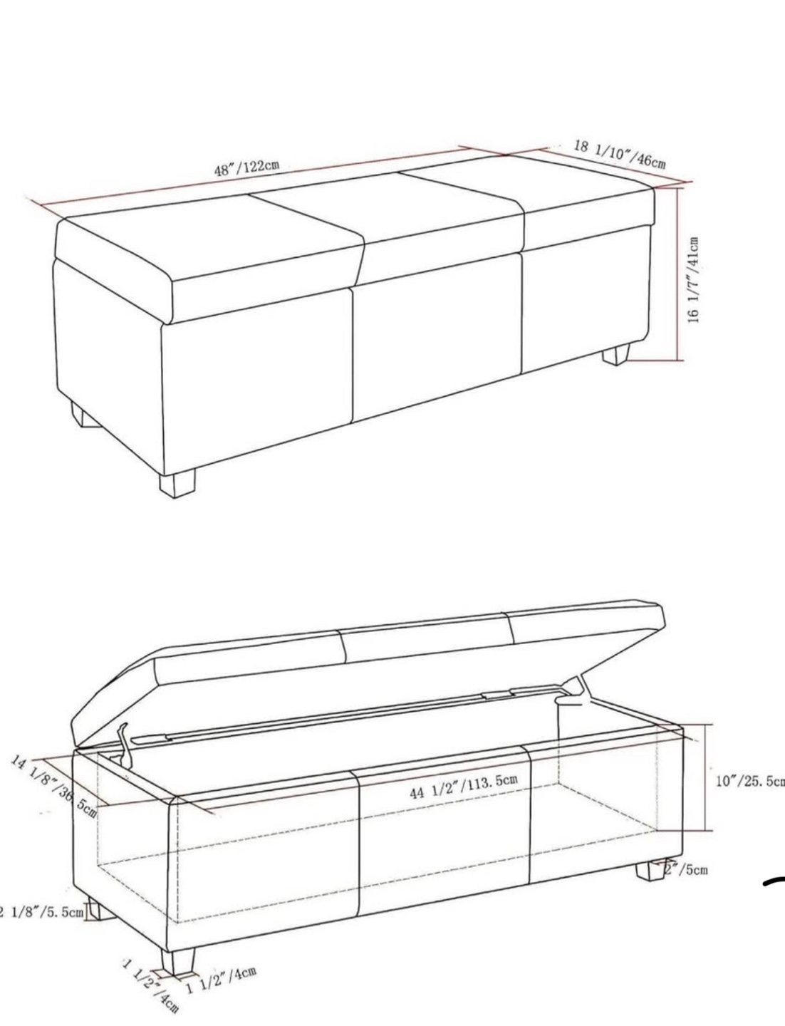 Blue Storage Ottoman Bench 48" - photo 3