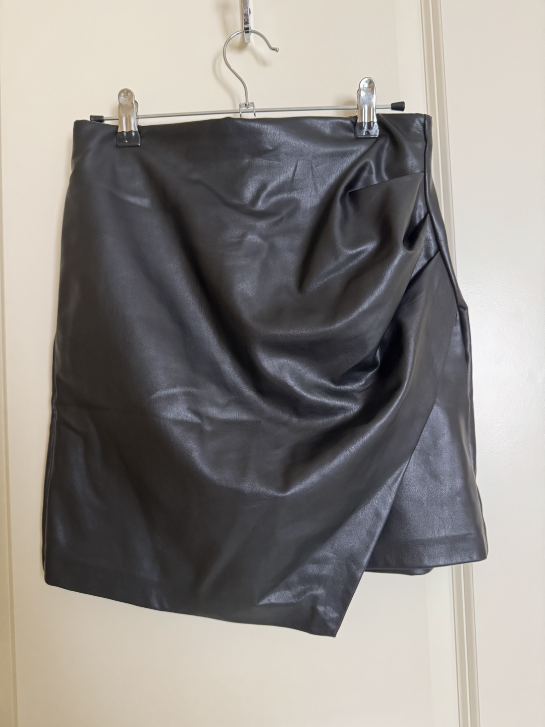 Asymetric Faux Leather Mini Skirt by Dynamite Clothing