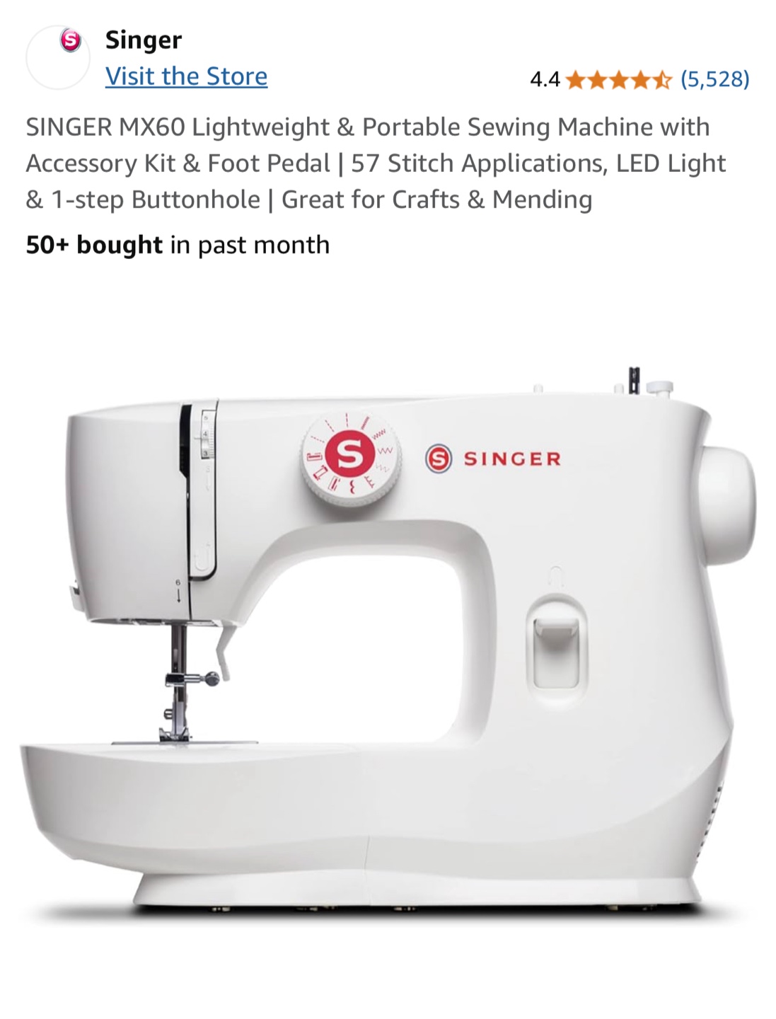 Singer MX60 Sewing Machine - Lightweight & Portable