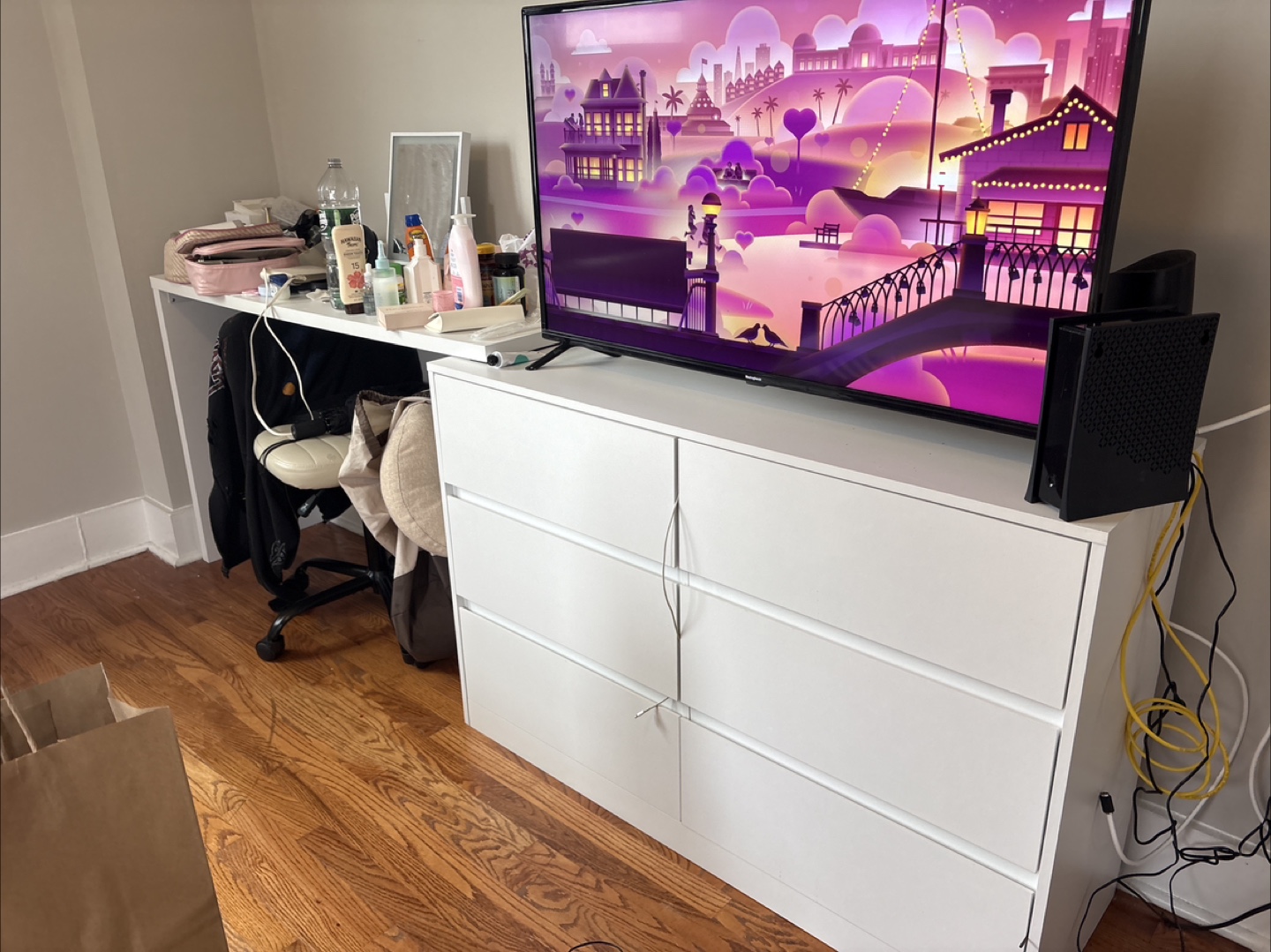 White Dresser with Desk