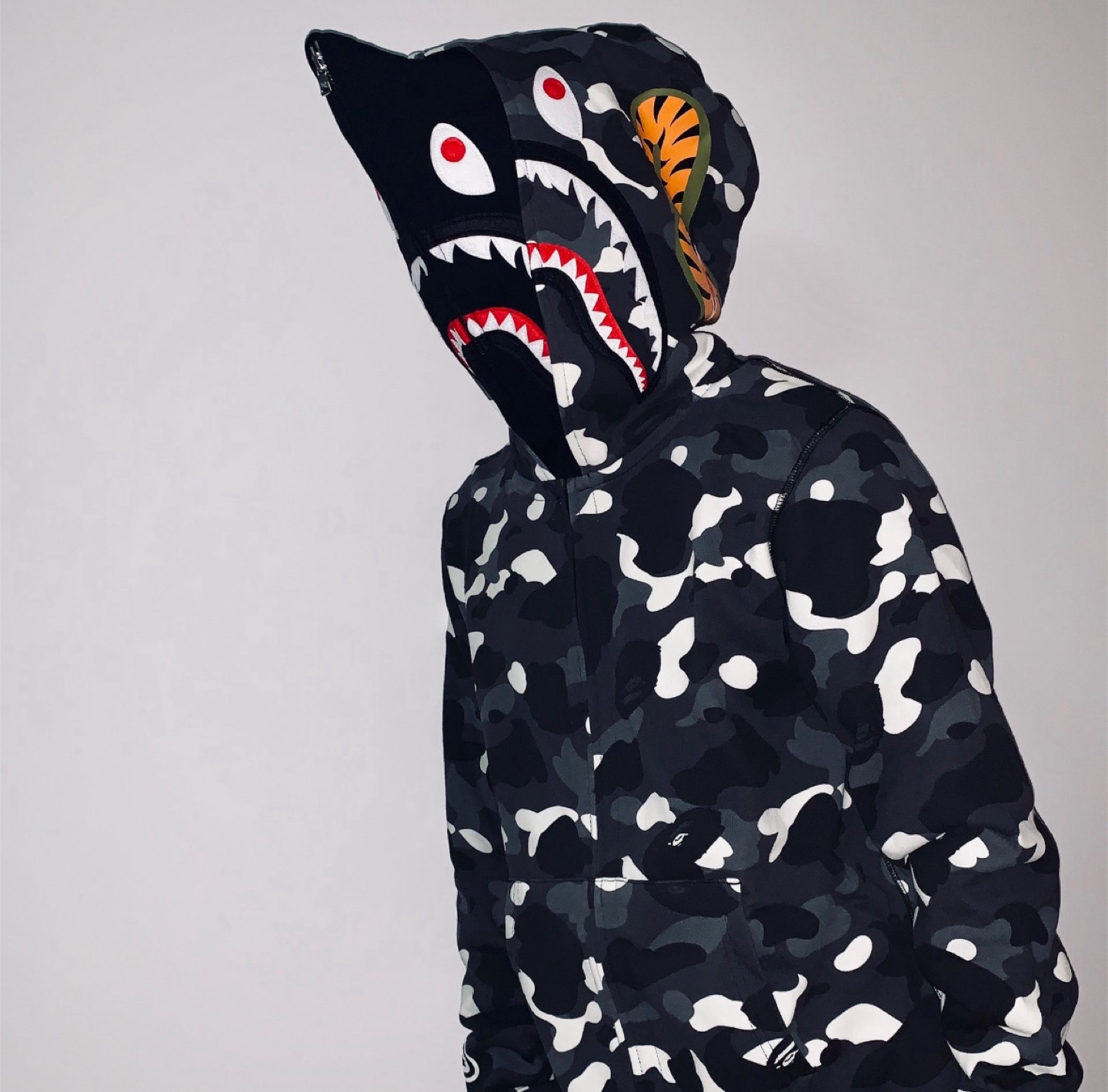 BAPE Black Camo Shark Full Zip Hoodie - photo 4
