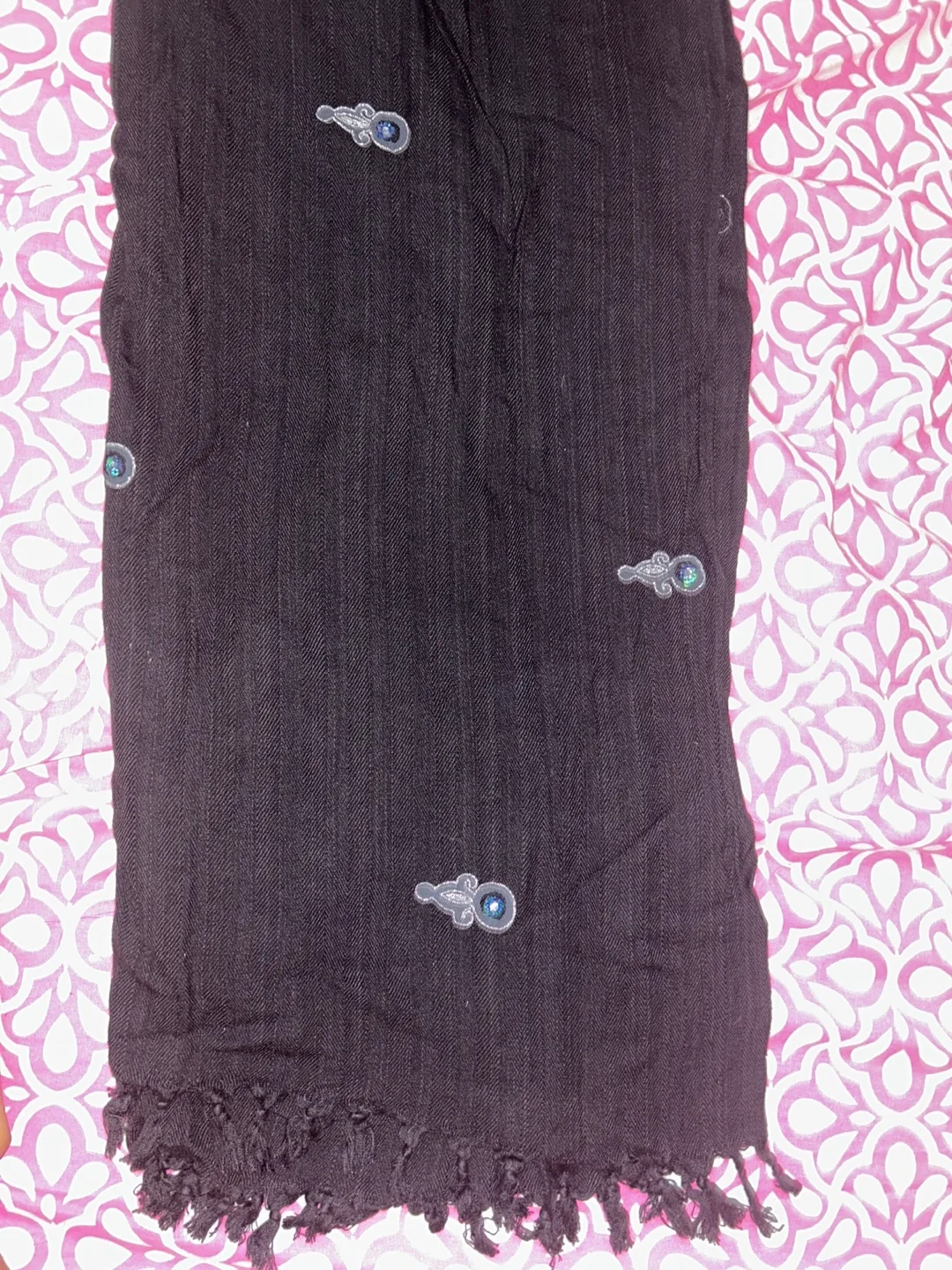 Black Wool fashion scarf with sequins designs thumbnail