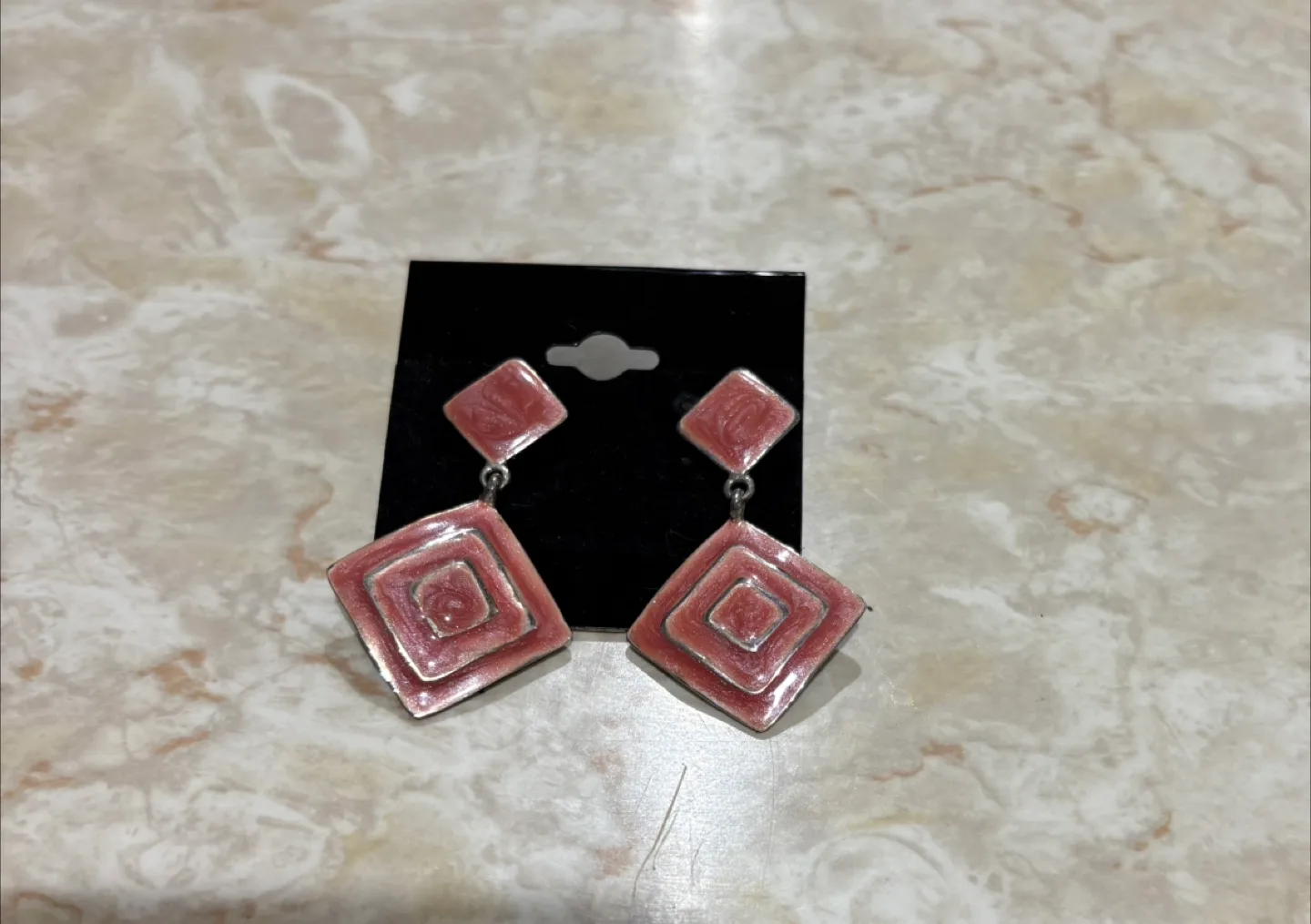 #freecycle Pink Square Dangle Earrings thumbnail