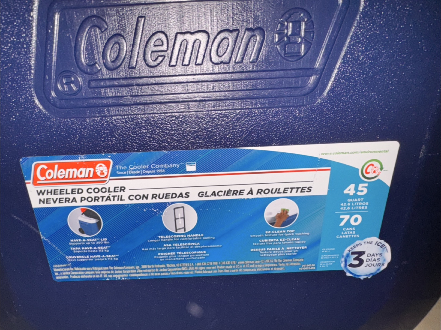 Coleman 45 Quart Wheeled Cooler - Blue/White - photo 2