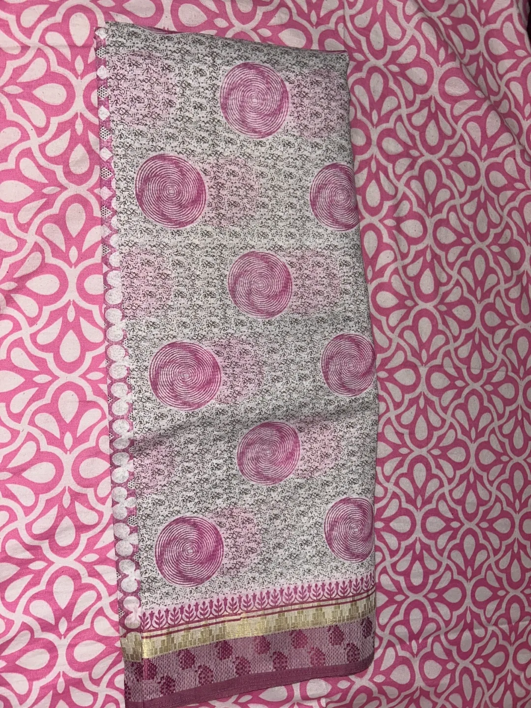 Pink & White Patterned Saree thumbnail