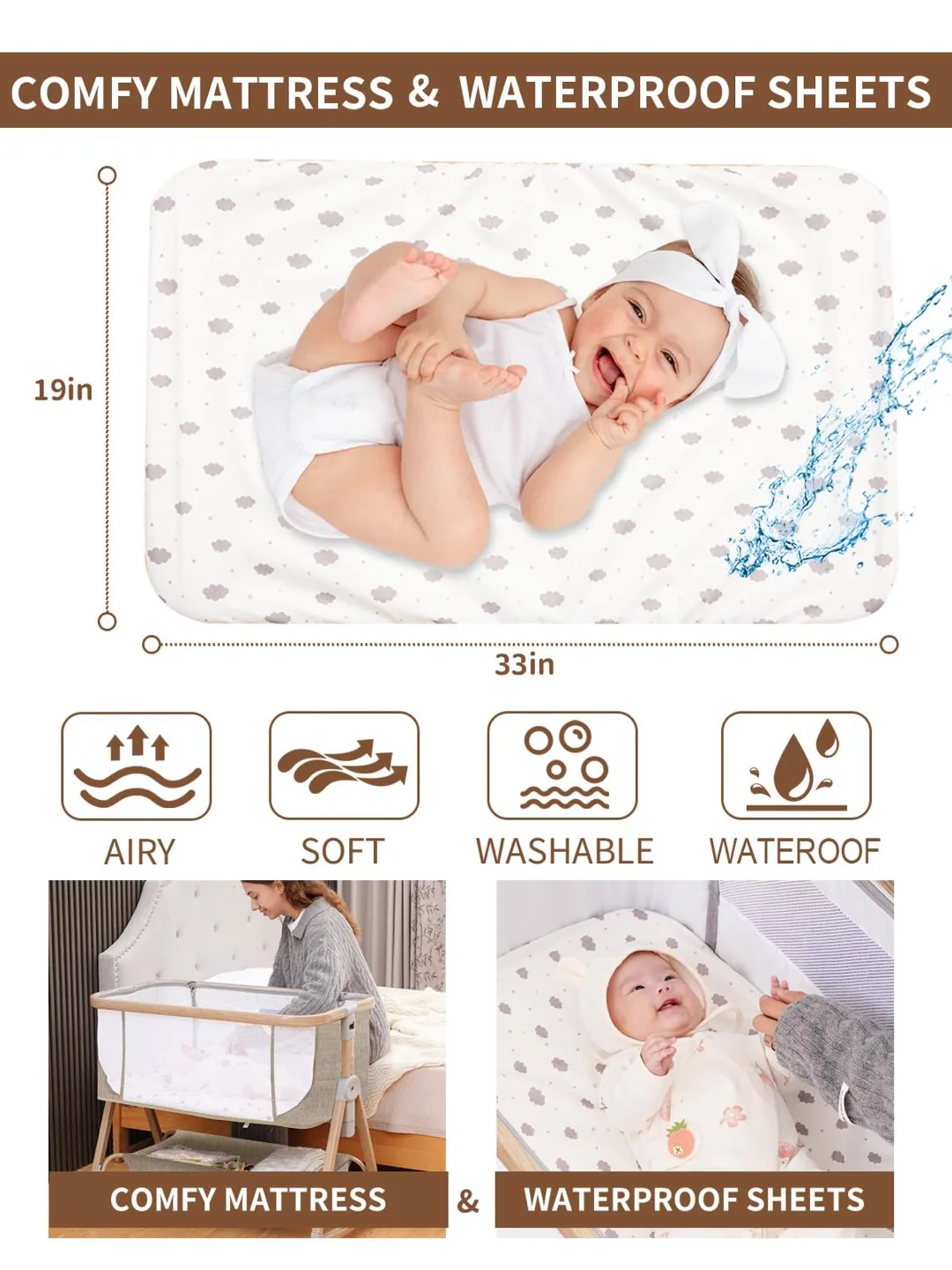 Baby Bassinet, Basinet Bedside Sleeper with Waterproof image indicator(2)