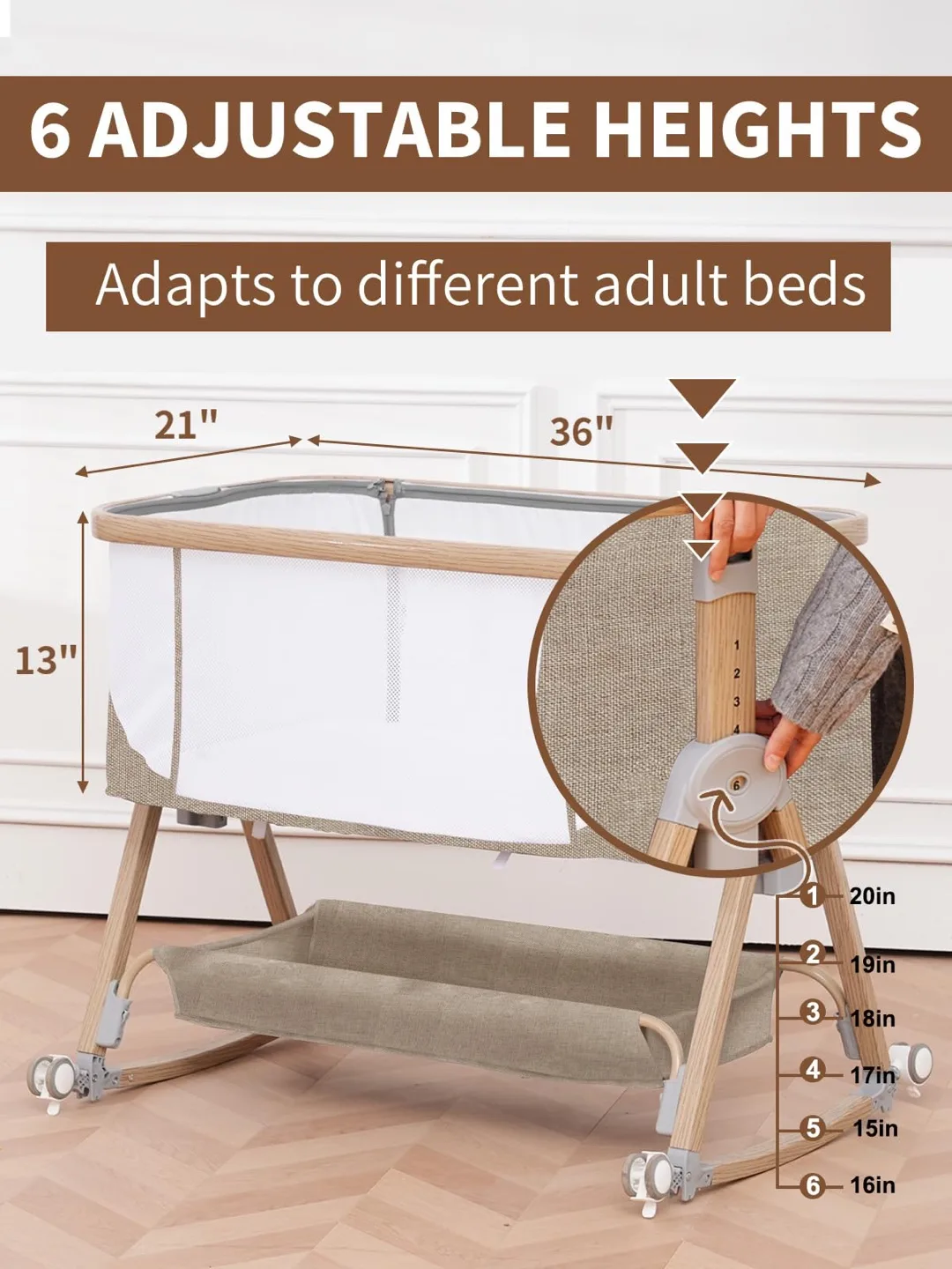 Baby Bassinet, Basinet Bedside Sleeper with Waterproof image indicator(5)