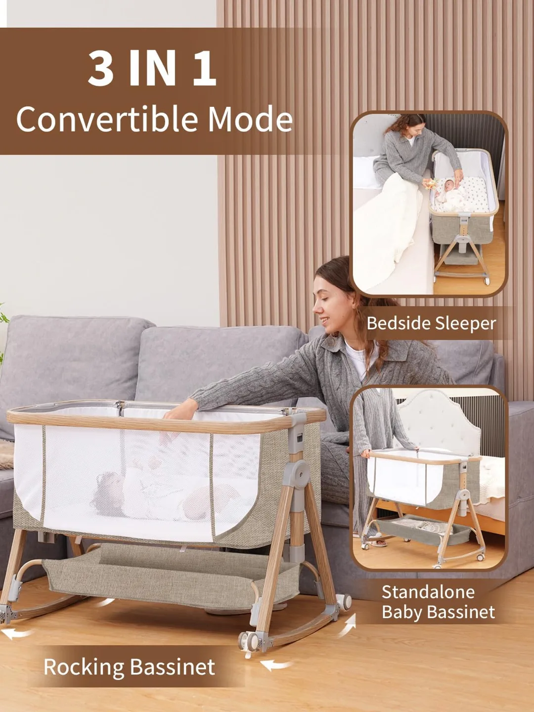 Baby Bassinet, Basinet Bedside Sleeper with Waterproof image indicator(3)