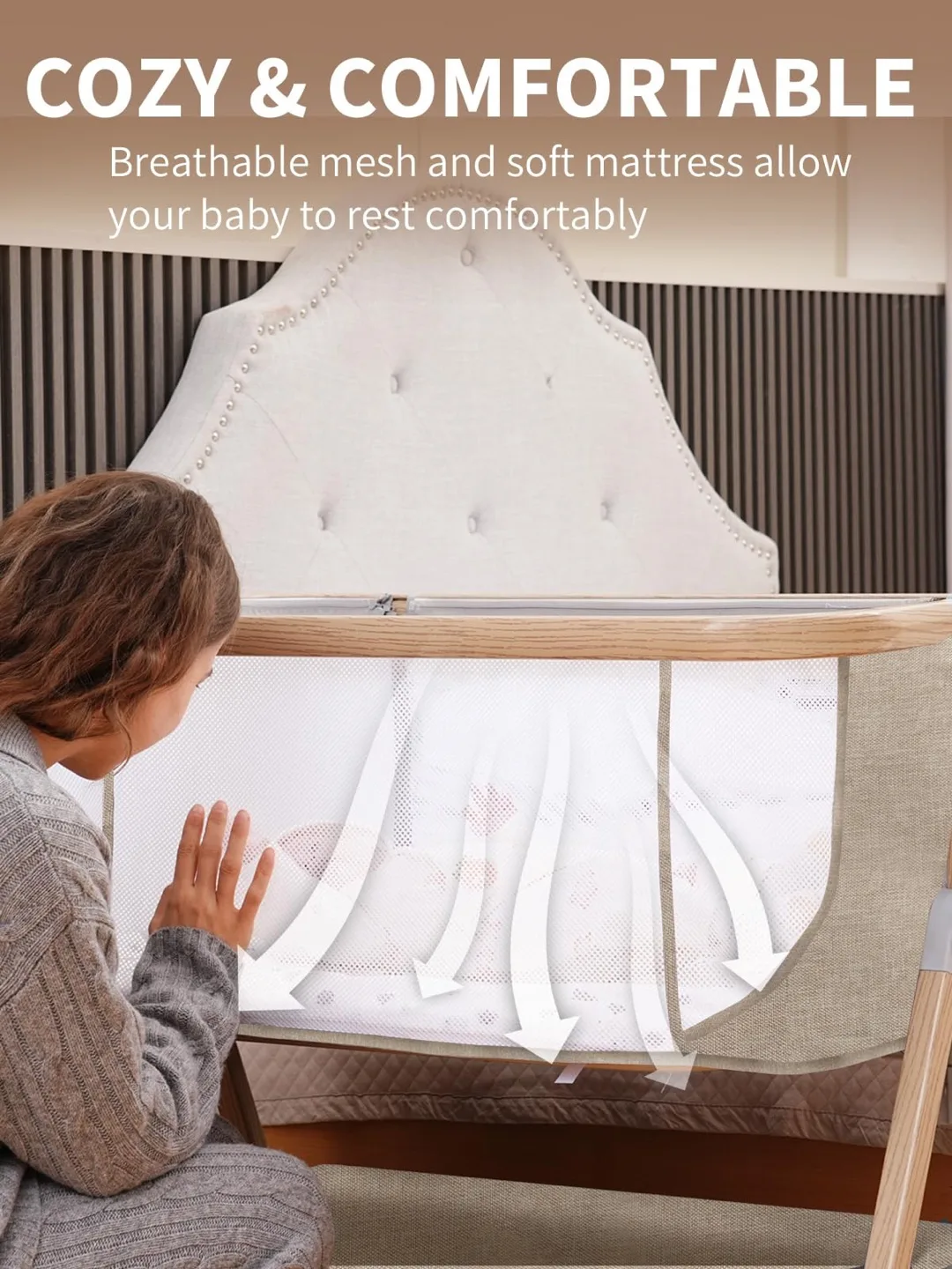 Baby Bassinet, Basinet Bedside Sleeper with Waterproof image indicator(4)