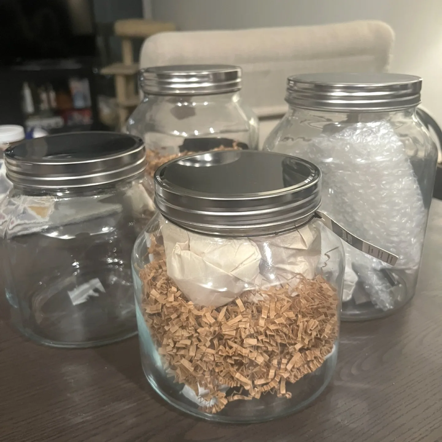 Set of 4 Glass Storage Jars – 2 Large + 2 Medium – Metal Lids thumbnail