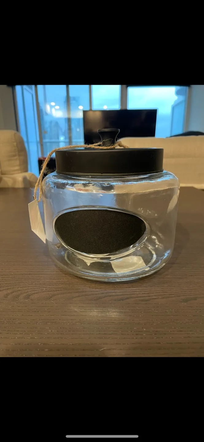 60oz Glass Jar with Chalk Label and black lid thumbnail