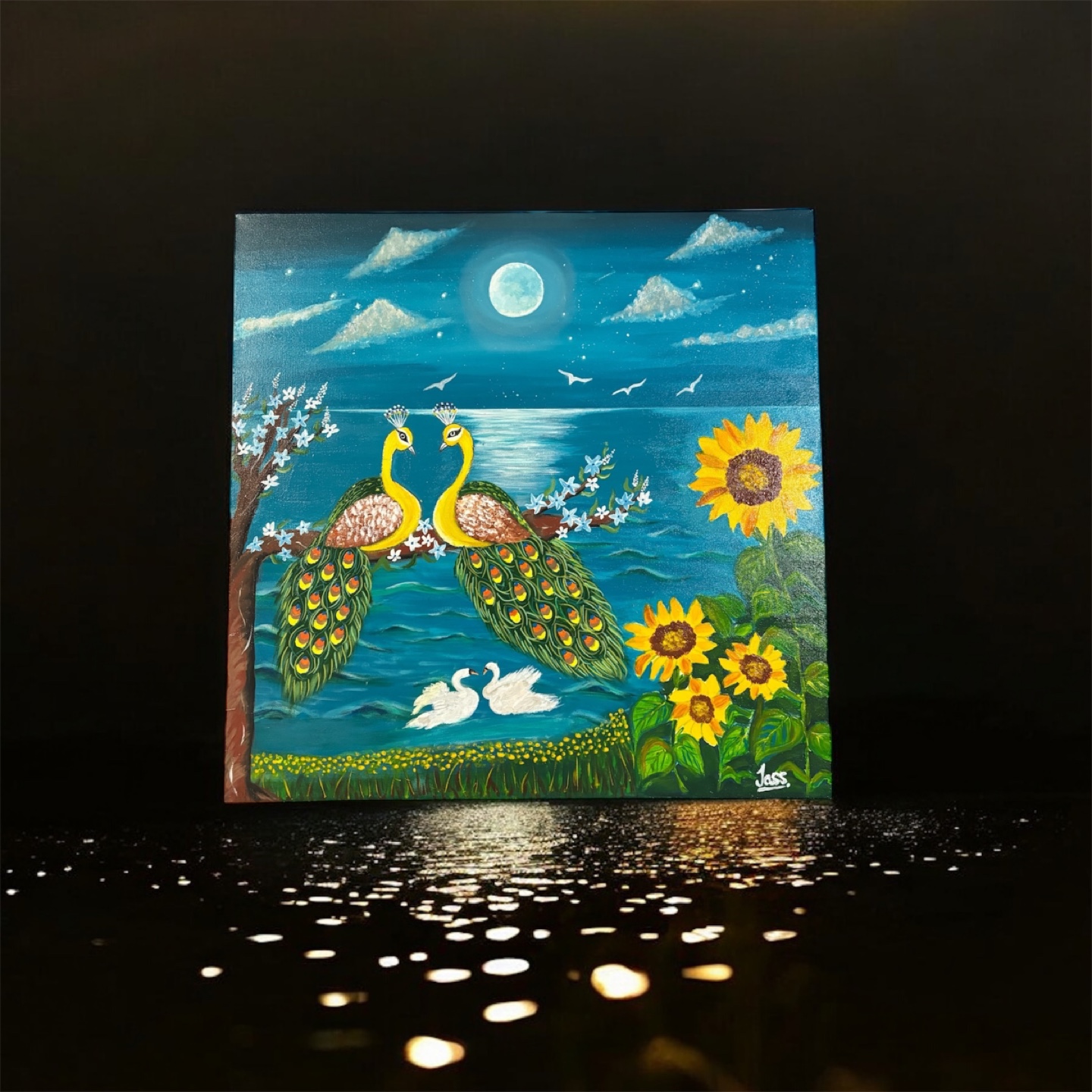 Peacock in moonlight