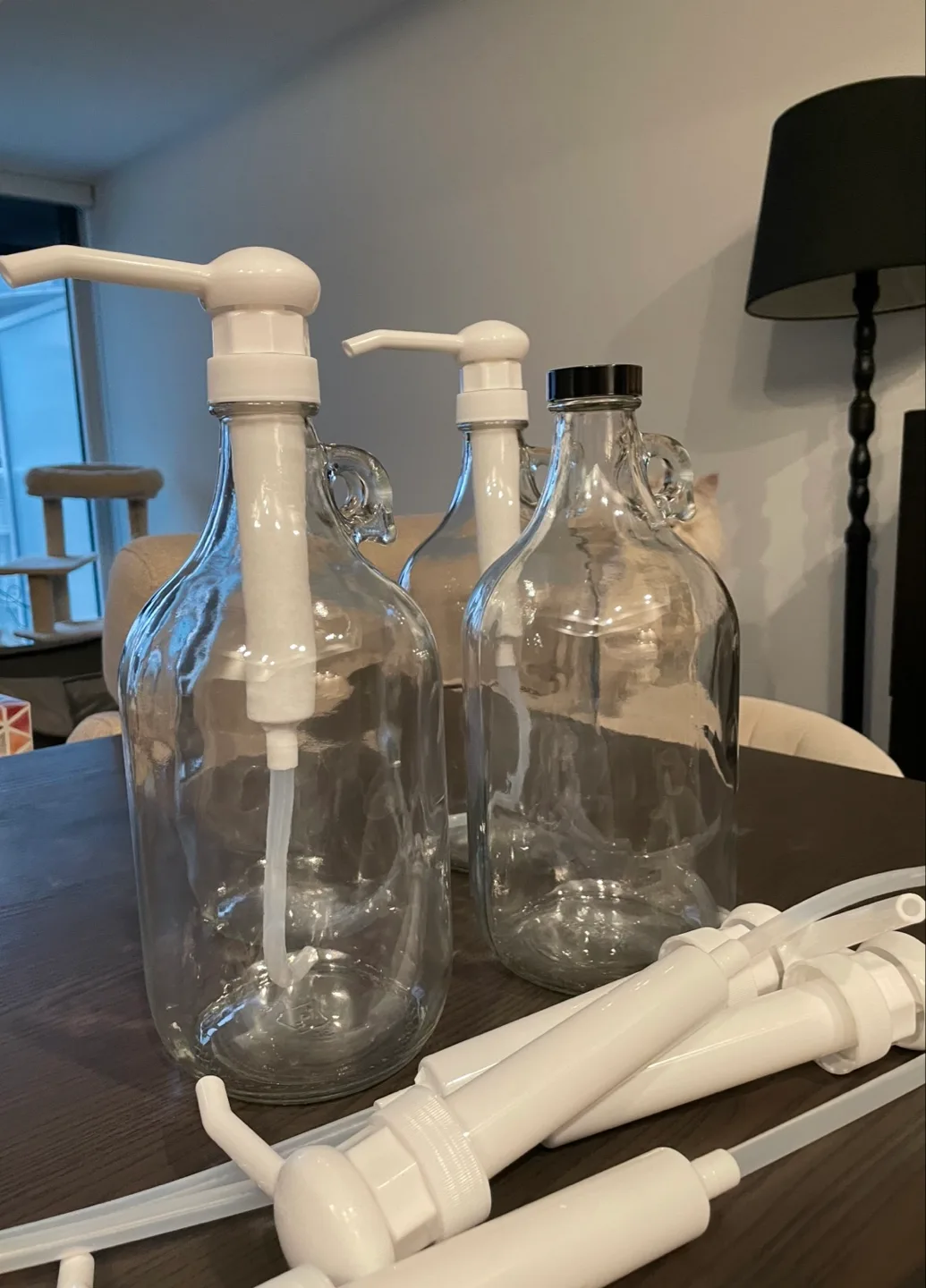 Large ½ Gallon Glass Jugs Pump & Cover – 5 New + 2 Lightly Used thumbnail