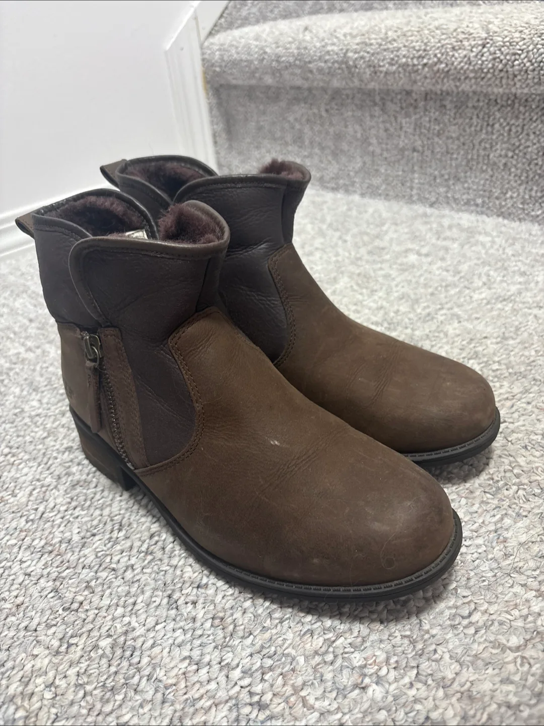 UGG Brown Leather Ankle Boots, Women's Size 7 thumbnail