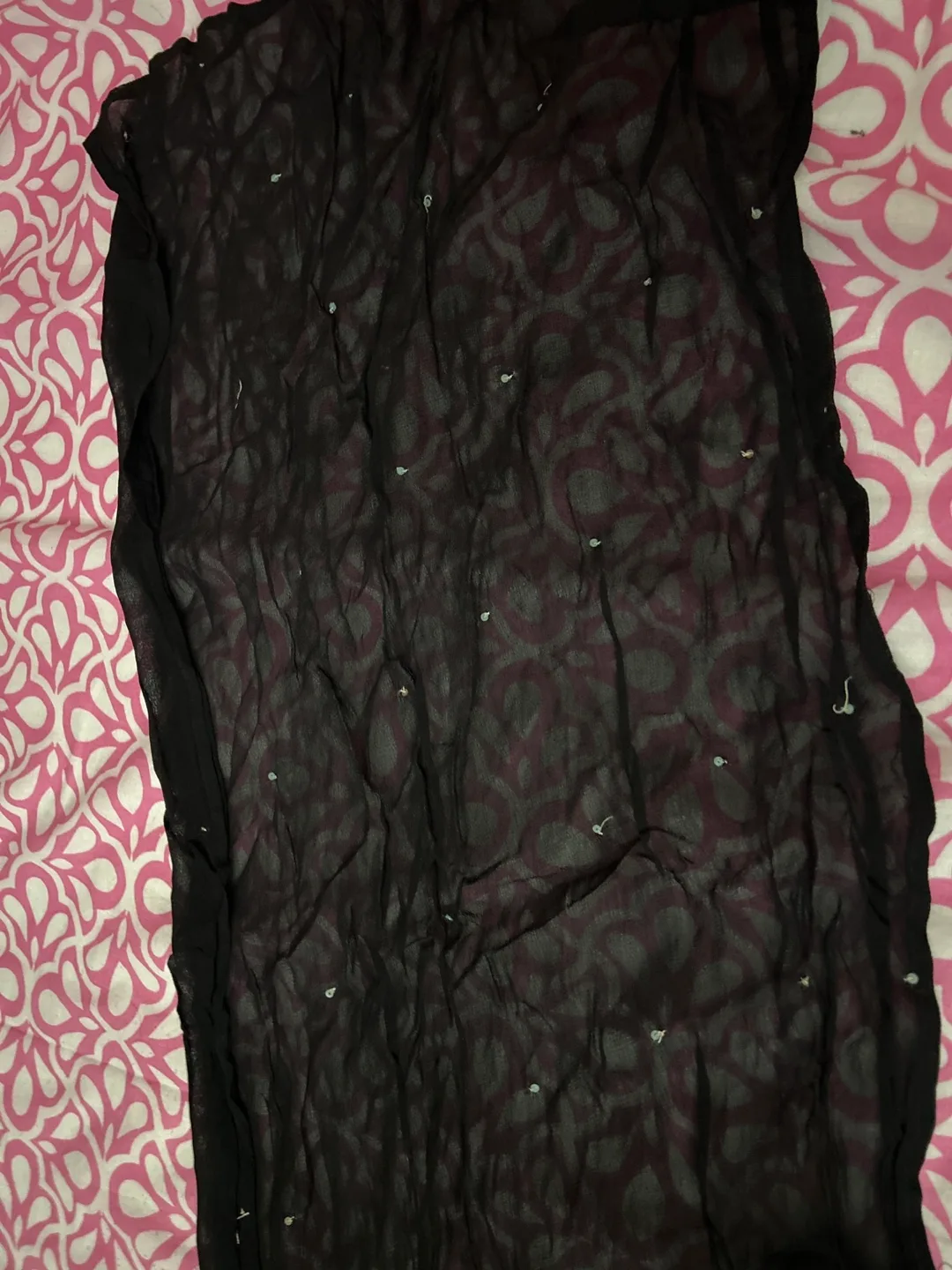 Black patterned see through scarf thumbnail