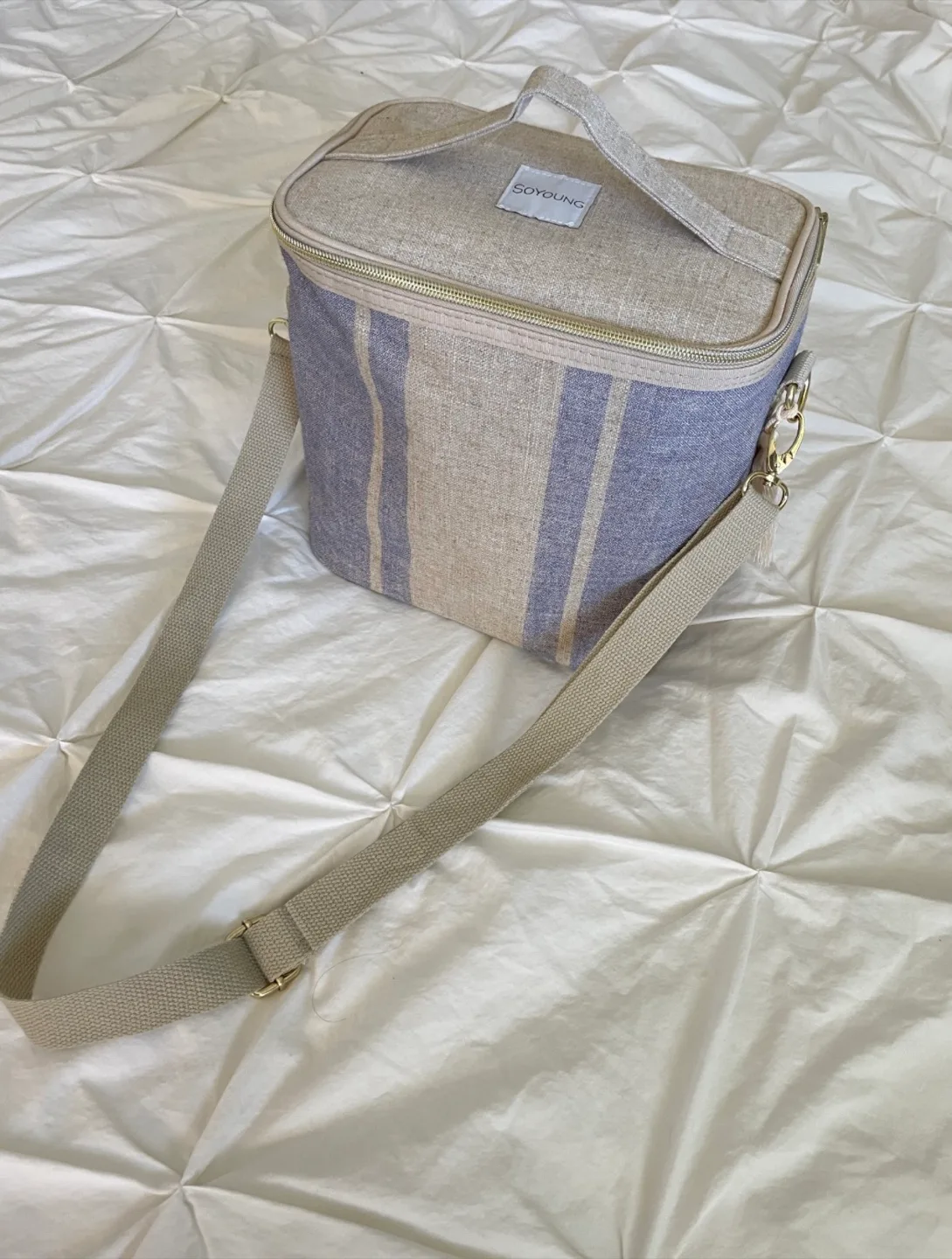 SoYoung Lunch Bag - Blue & Beige Stripes thumbnail
