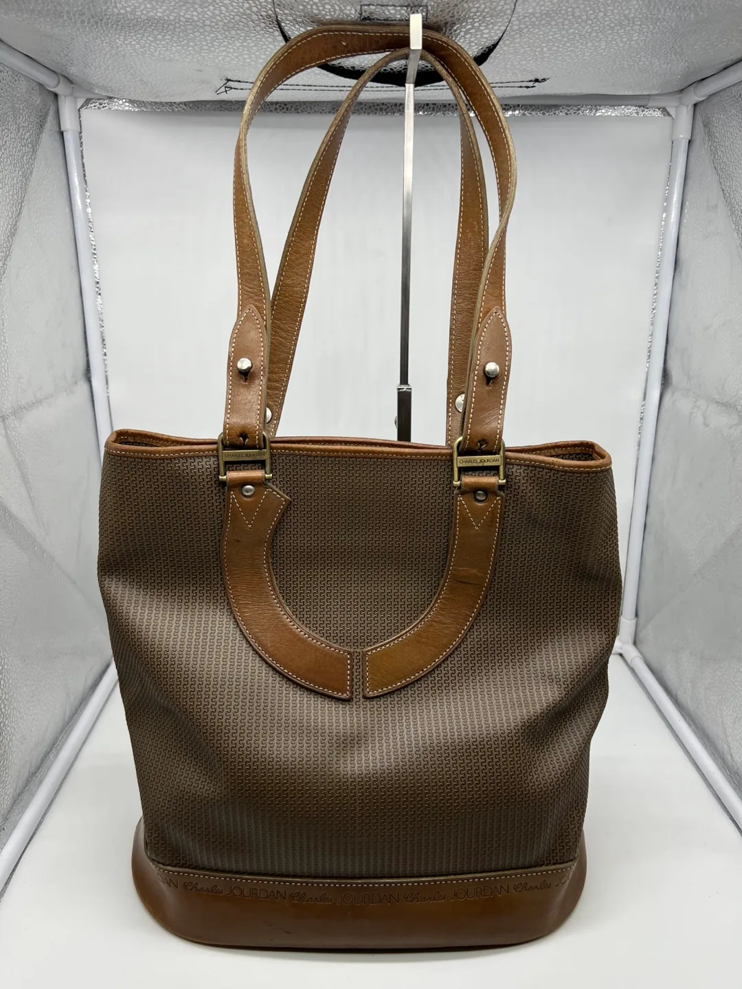 Charles Jourdan Vintage Coated Canvas Leather Tote thumbnail