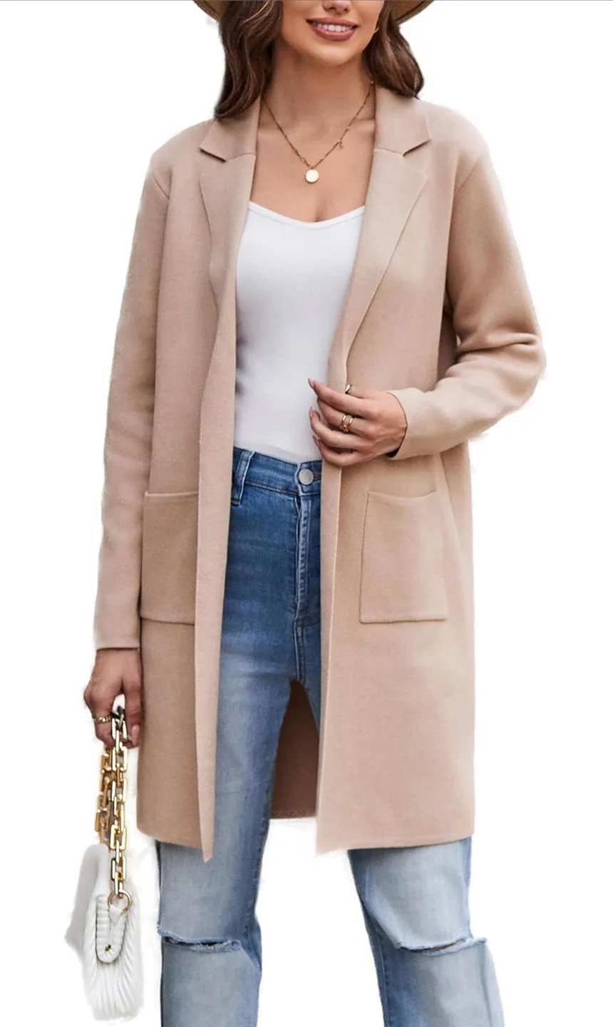 NEW! GRACE KARIN Open Front Long Knit Blazer with Pockets thumbnail