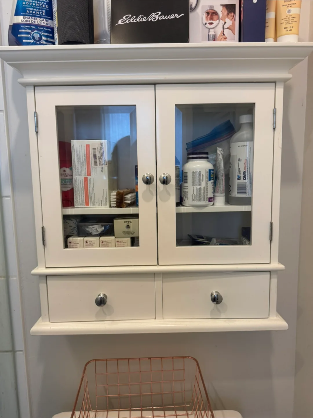 White Bathroom Cabinet with Glass Doors thumbnail