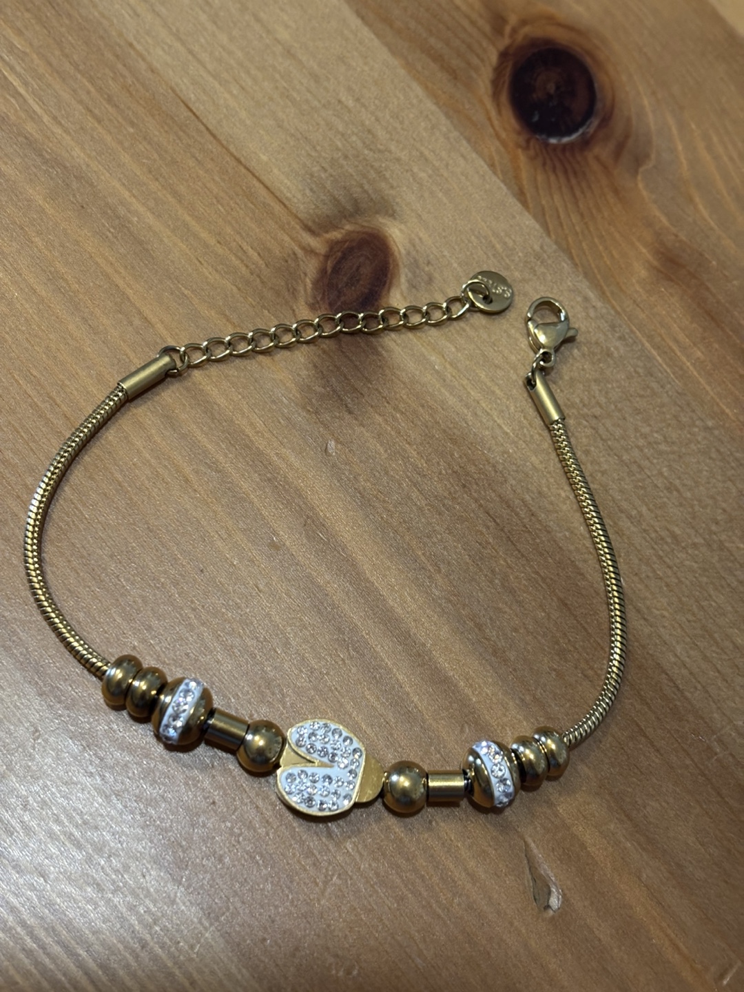 Gold Tone Bracelet with Heart Detail (Zirconia) NOT REAL GOLD