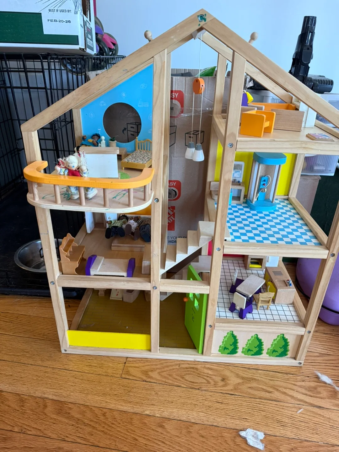 Wooden Dollhouse with Furniture and Dolls thumbnail