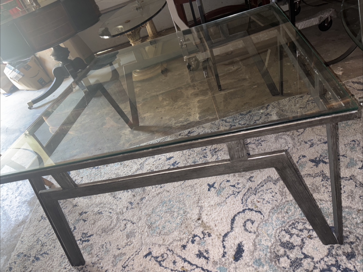 Minetto glass Top Coffee Table steal frame