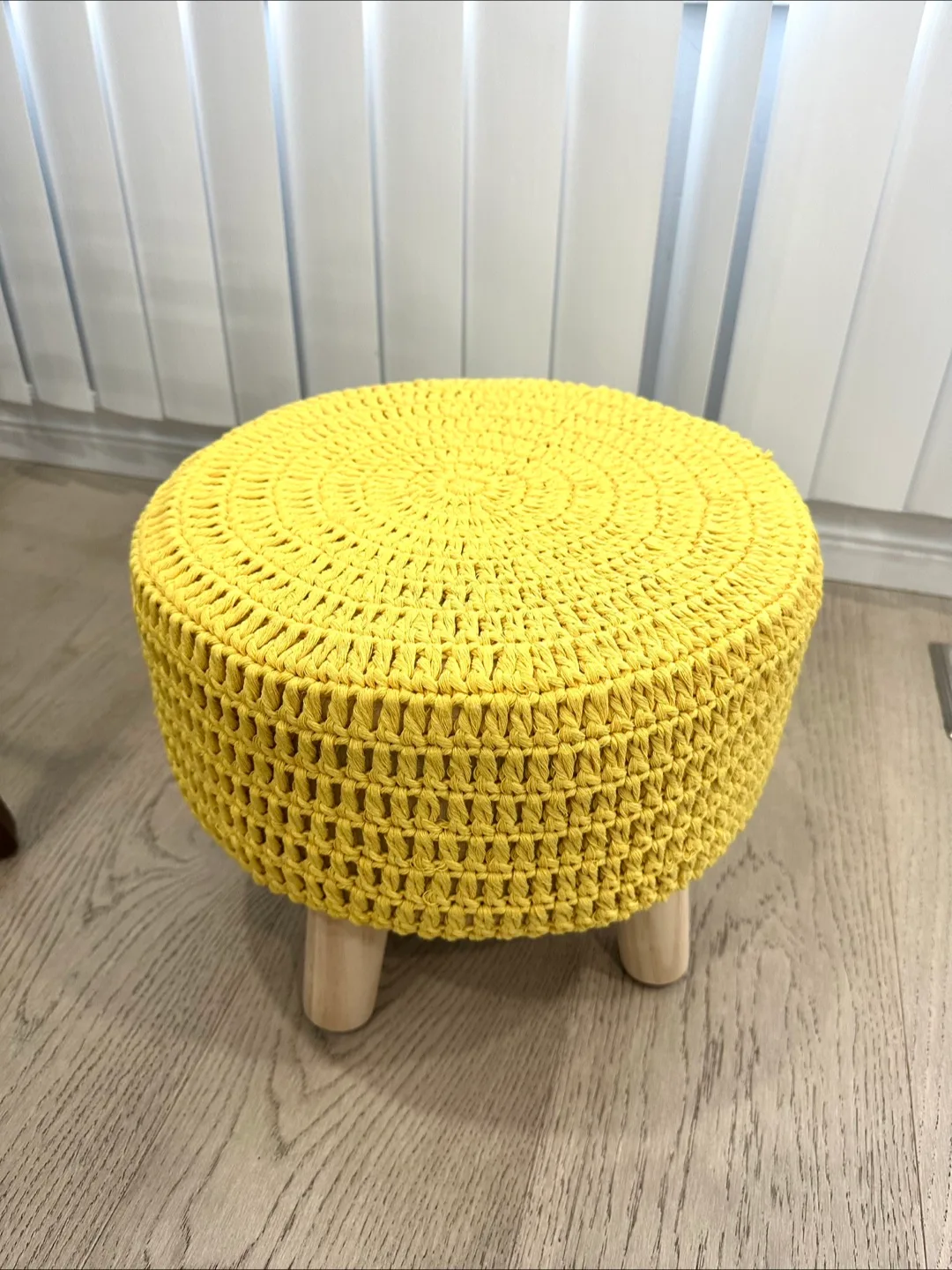 Yellow Crochet Ottoman Foot Rest - 13" image indicator(4)