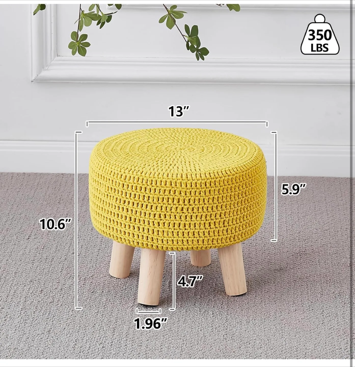 Yellow Crochet Ottoman Foot Rest - 13" image indicator(3)