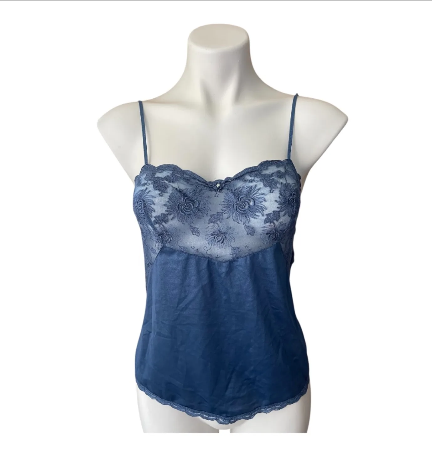 Vintage 90s Blue Lace Cami Top Silk S/M thumbnail