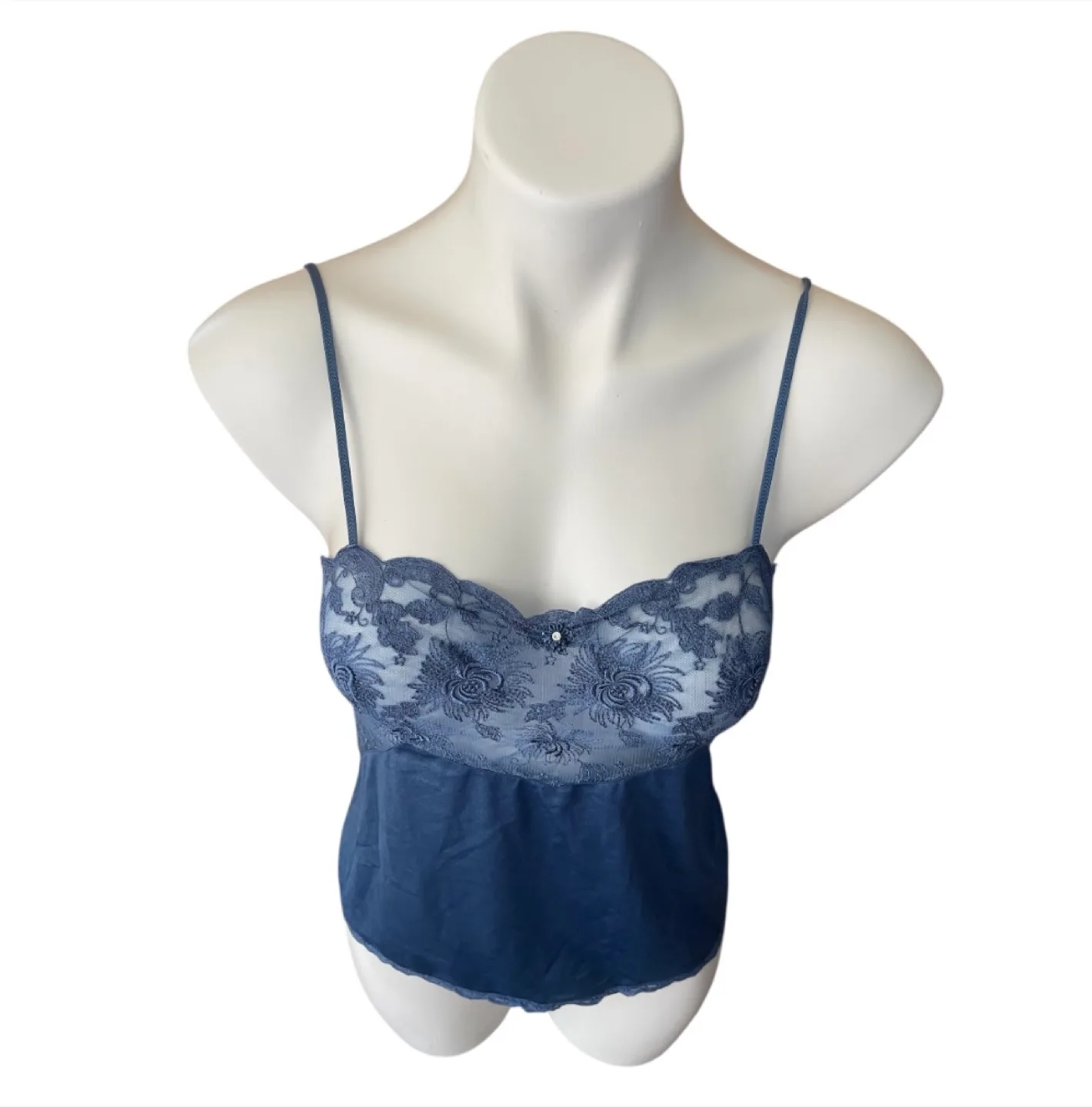 Vintage 90s Blue Lace Cami Top Silk S/M image indicator(2)