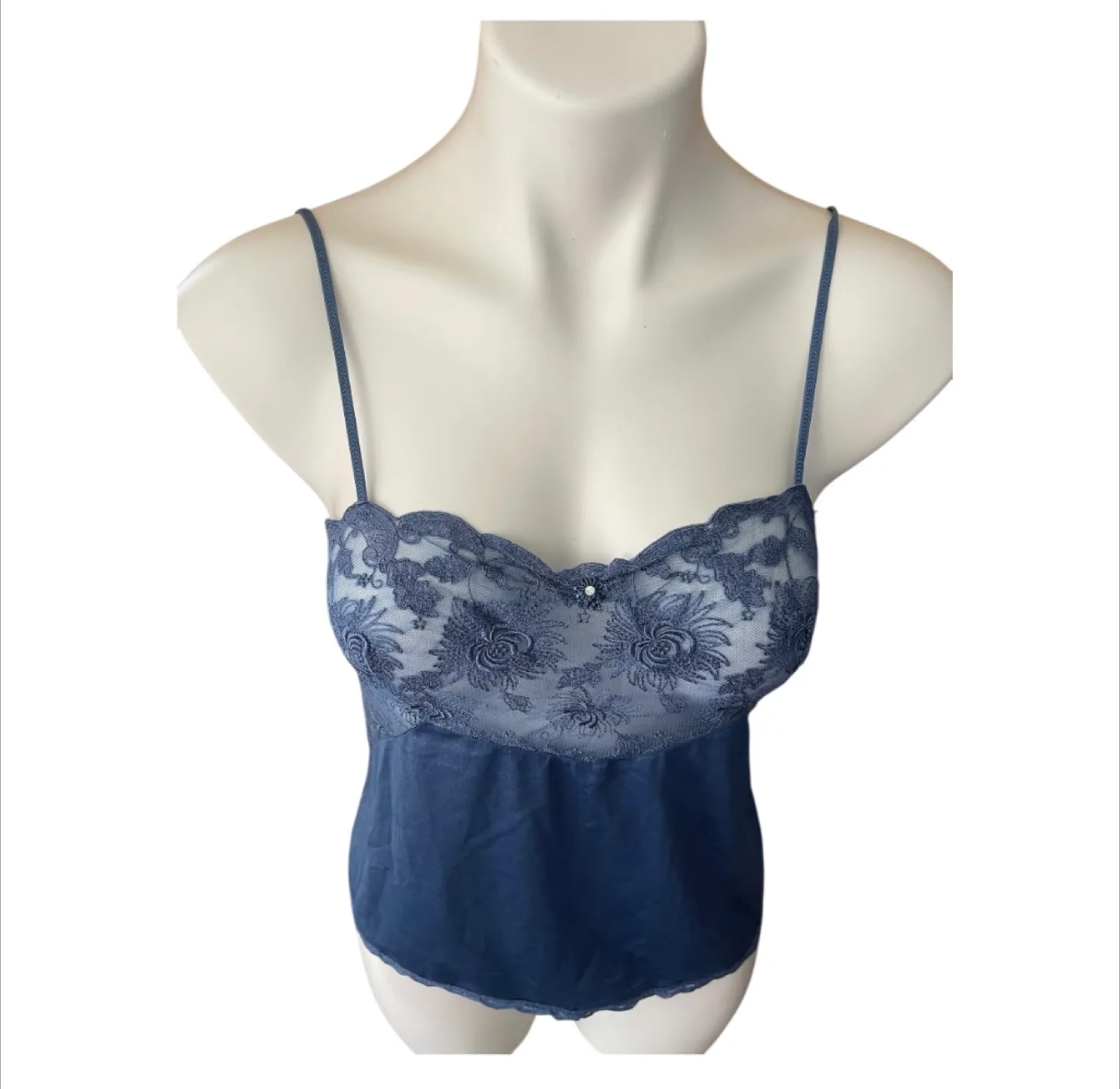 Vintage 90s Blue Lace Cami Top Silk S/M image indicator(4)